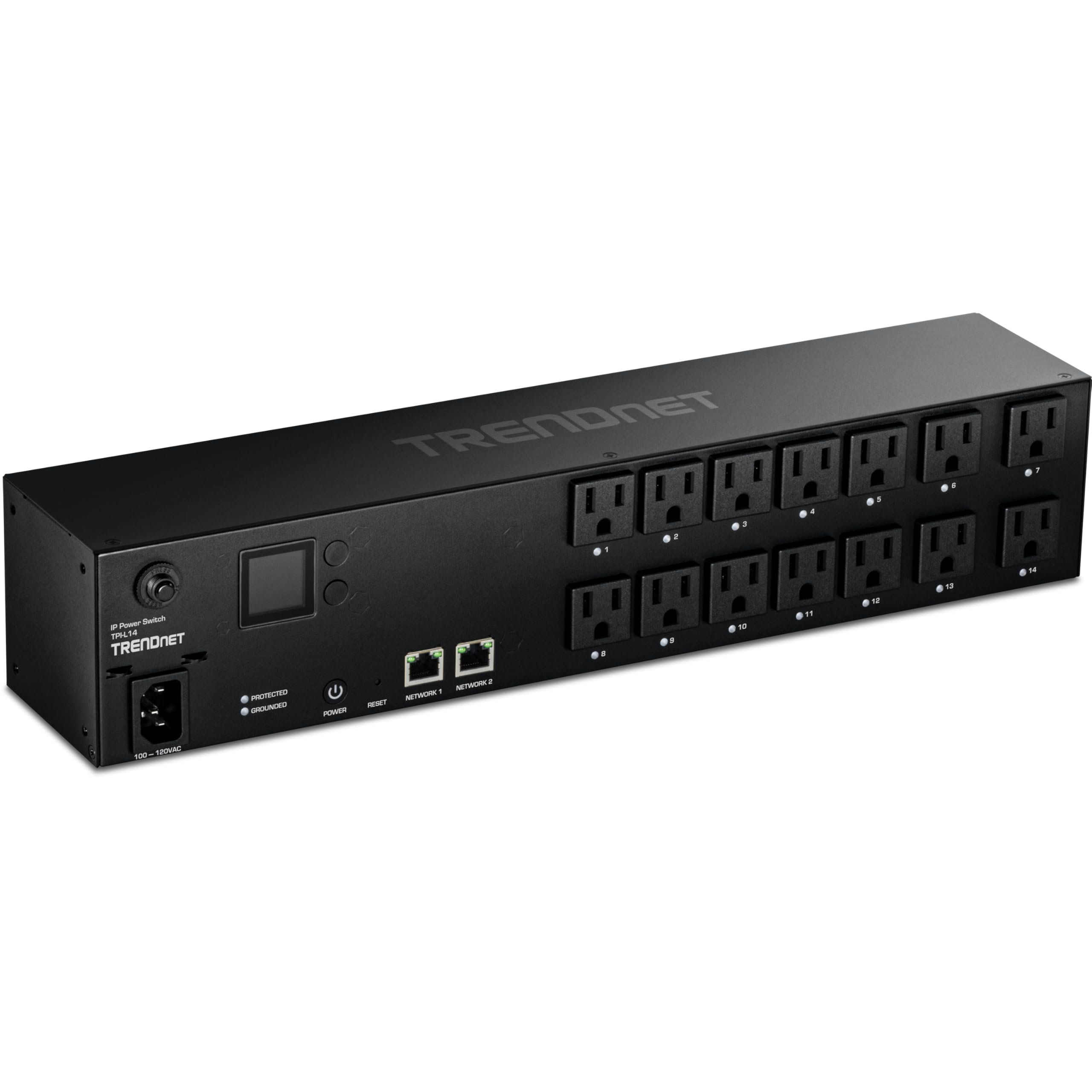 TRENDnet 14-Outlet Managed 2U Rackmount Switched Power Distribution Unit, TPI-L14, 14 x NEMA 5-15R Managed Power Outlets, 2 x Gi
