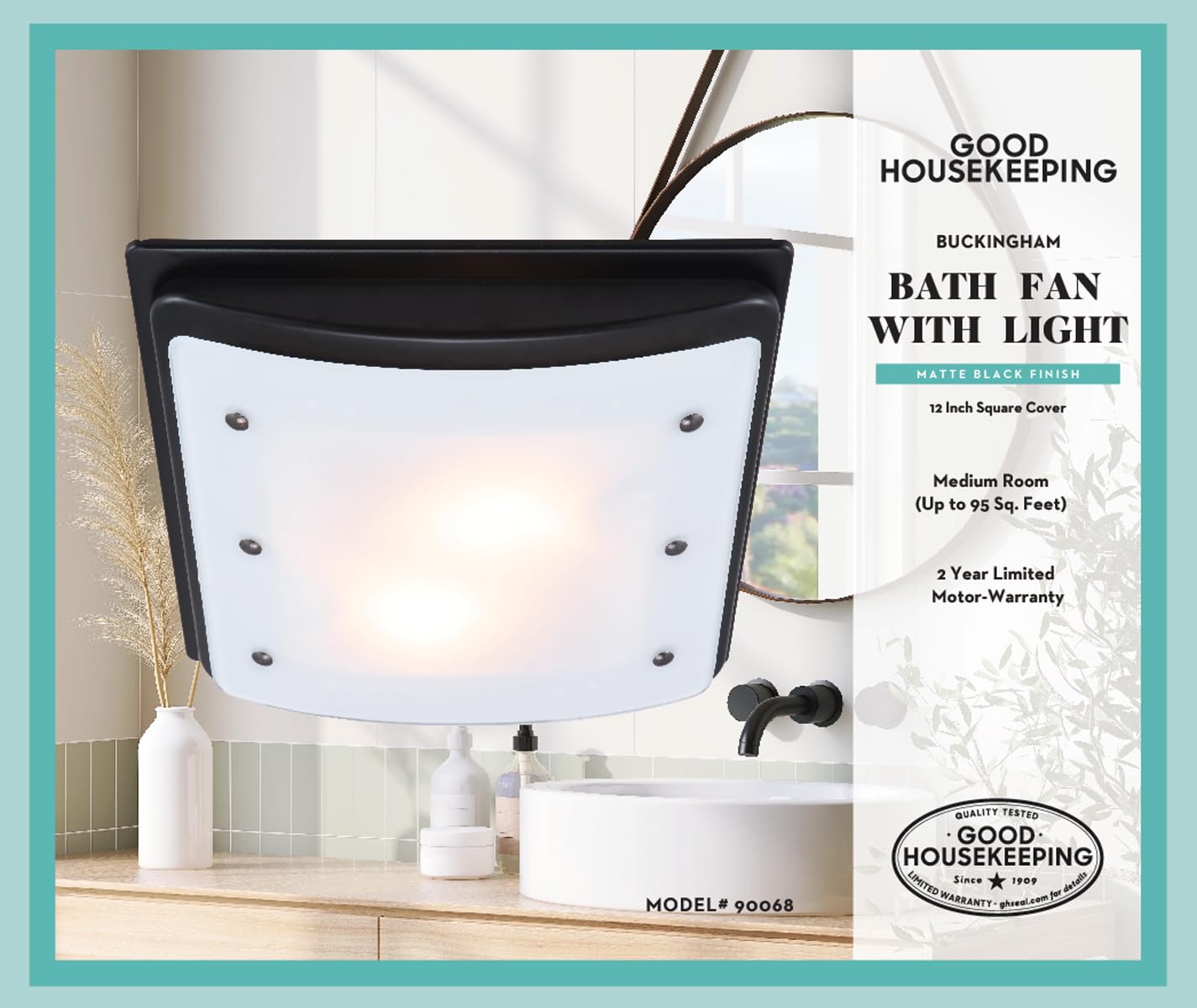 Good Housekeeping Buckingham (90068) Decorative 100 Cfm 2.0 Sones Bathroom Ventilation Exhaust Fan With Light & Night Light (Mat