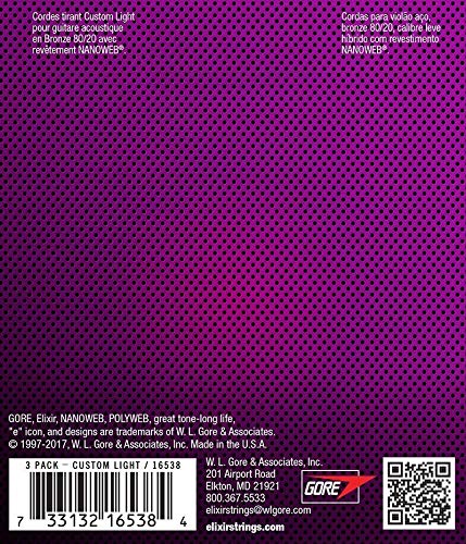 Elixir Strings 80/20 Bronze Acoustic Guitar Strings With Nanoweb Coating, 3 Pack, Custom Light .011 .052 (16538)