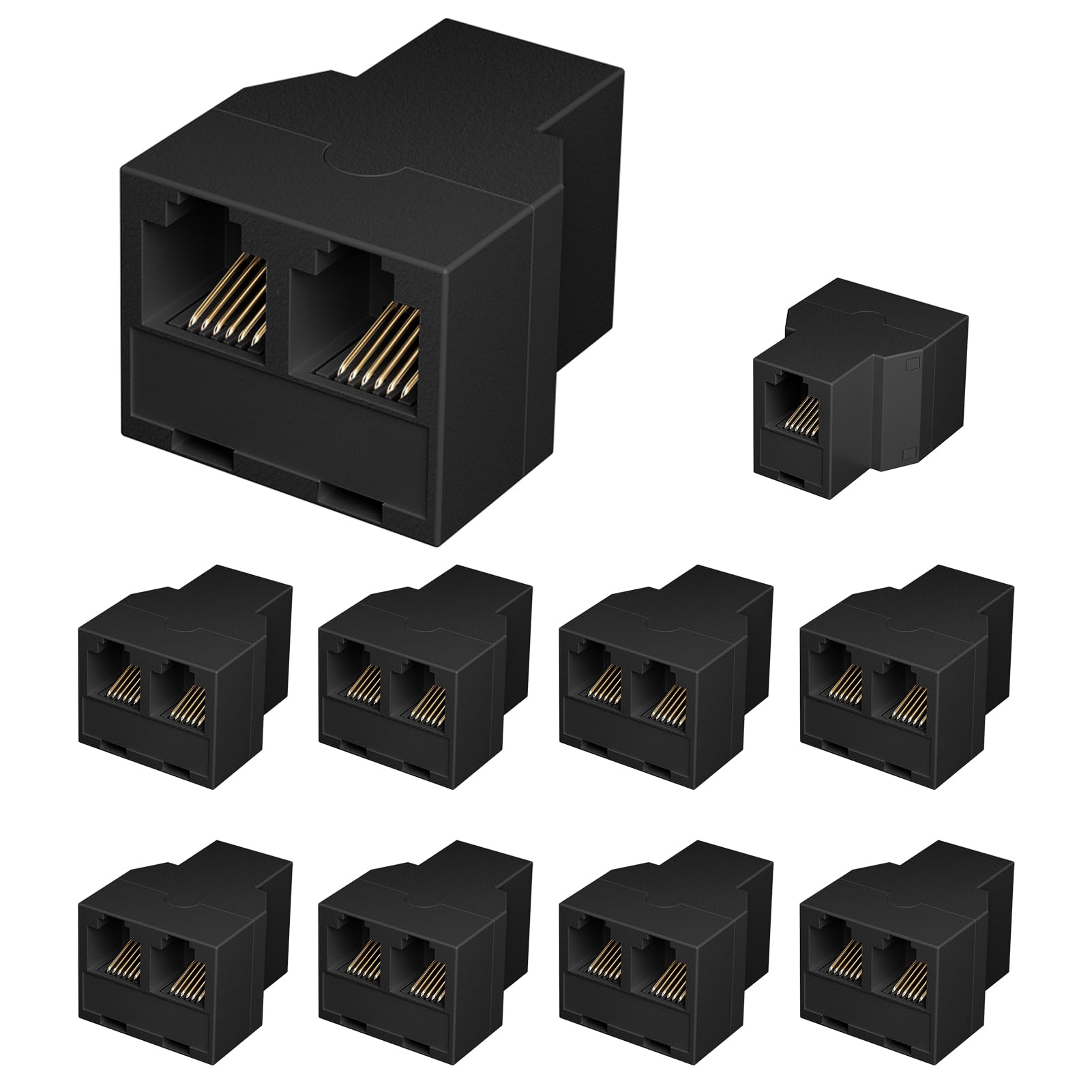 Uvital Rj12 6P6C 3 Female Telephone Line Splitters, Phone Jack Splitter, Telephone Landline Cable Connector And Separator(Black,