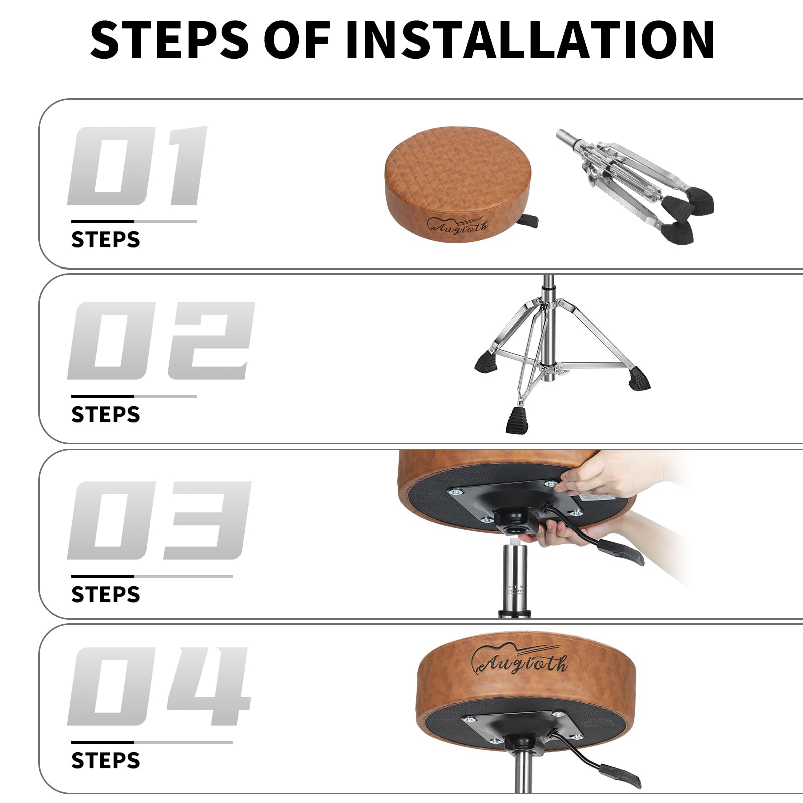 Augioth Hydraulic Drum Throne With 4 Memory Foam Seat (18-22 Height Adjustable) - Upgraded Tripod Base Supports 500Lbs, Breathab