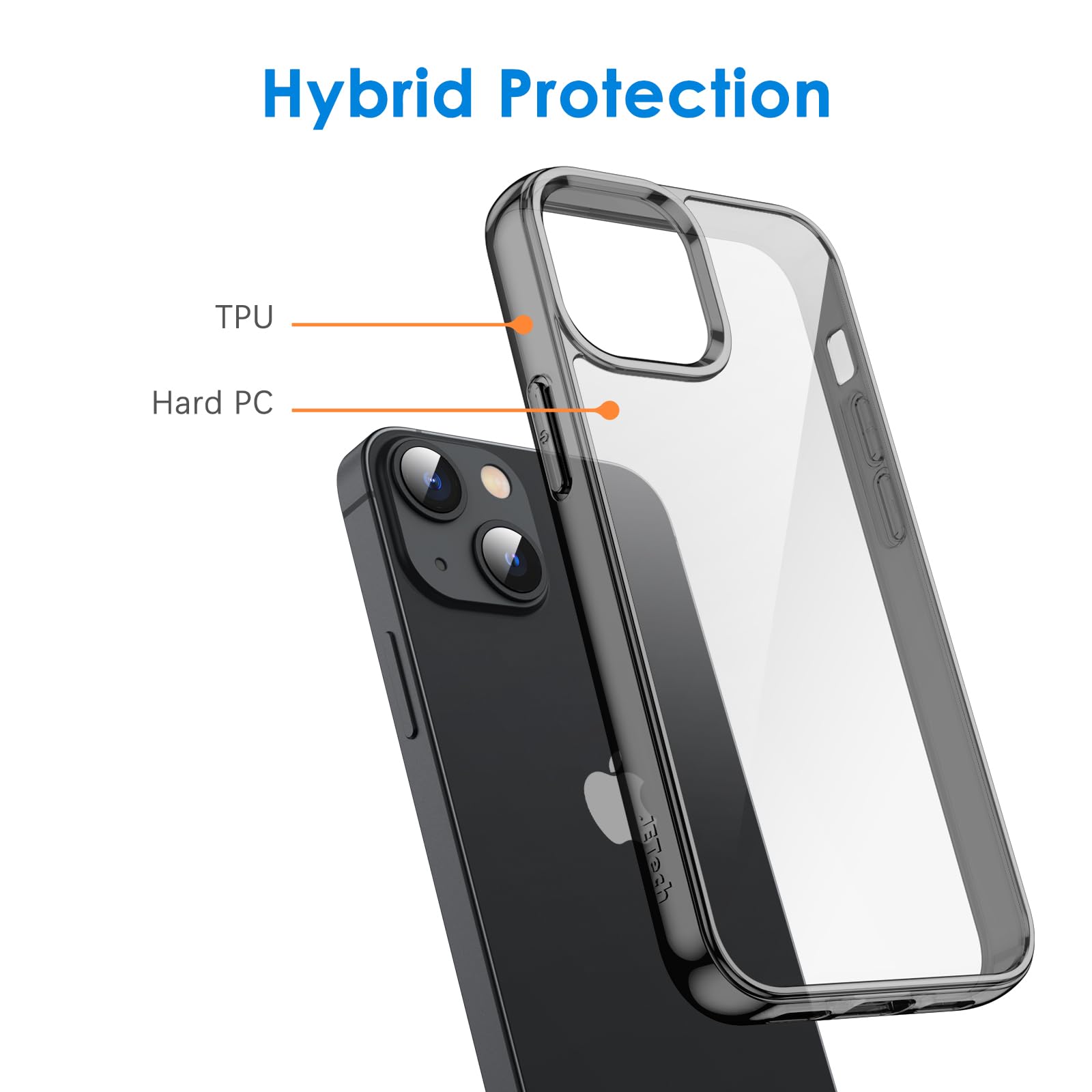 Jetech Case For Iphone 13 6.1-Inch, Non-Yellowing Shockproof Phone Bumper Cover, Anti-Scratch Clear Back (Black)