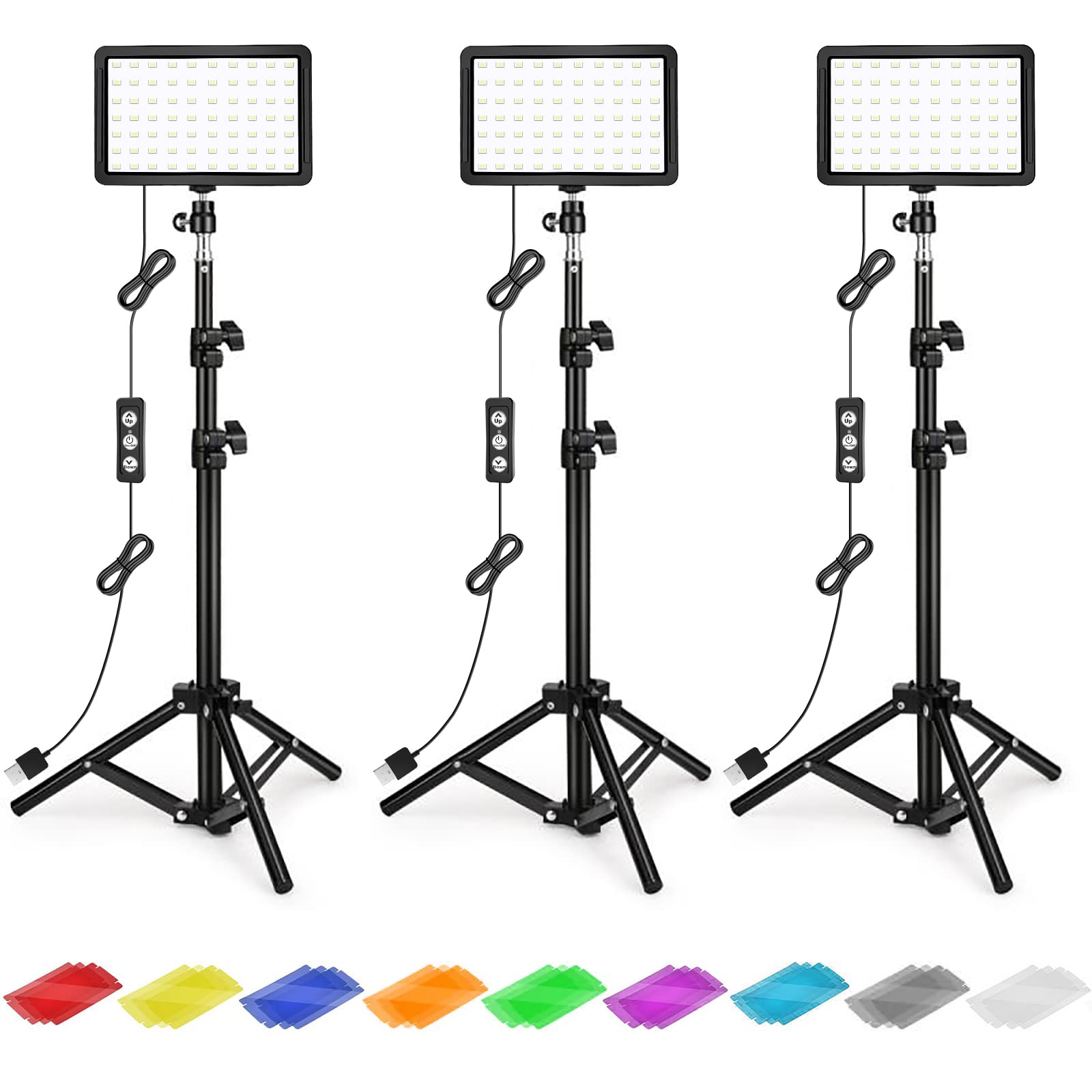 Photography Lighting Kit Dimmable 5600K Usb Led Video Studio Streaming Lights With Adjustable Tripod Stand And Color Filters For