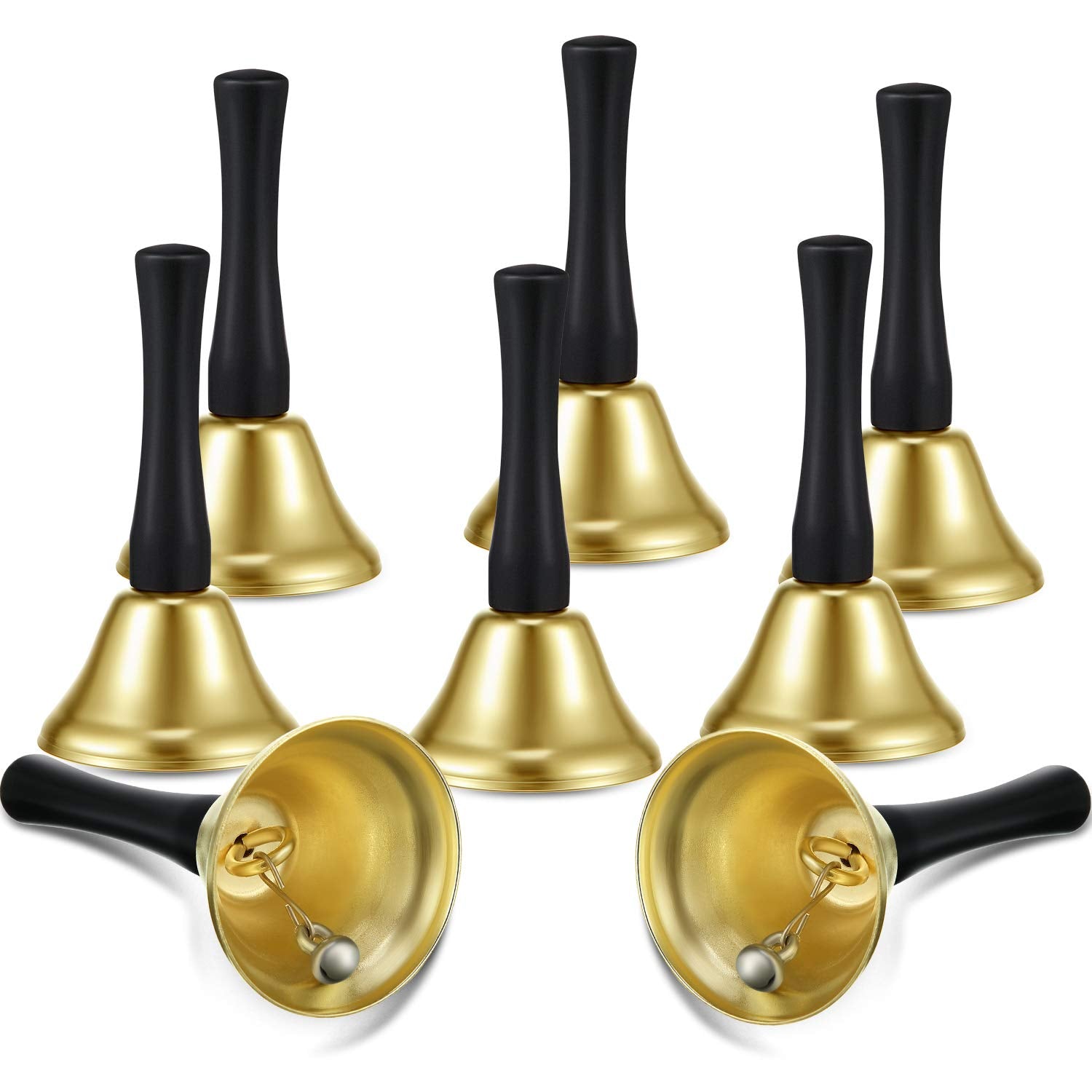 24 Pieces Hand Bells Silver Steel Service Handbells Black Wooden Handle Diatonic Metal Bells Musical Percussion (Gold)