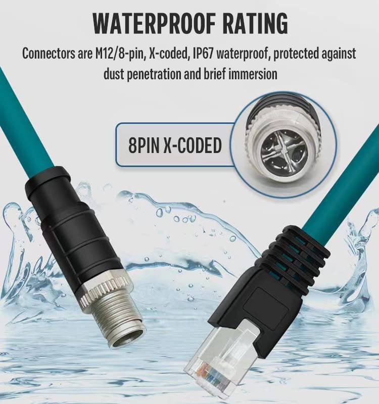 Eonvic Cat 7E Ethernet Shielded Cable M12 X Type 8 Position To Rj45 Waterproof Industrial Network High Flex Cable For Cognex (2M, Right Angle X Code Blue)