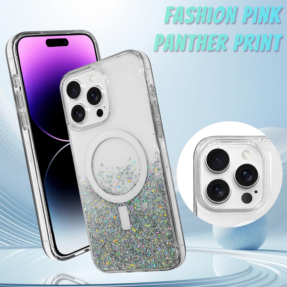 Bonoma For Iphone 14 Pro Case, Sparkly Glitter Bling Back, Magnetic Support For Magsafe Shockproof Case, Crystal And Clear High