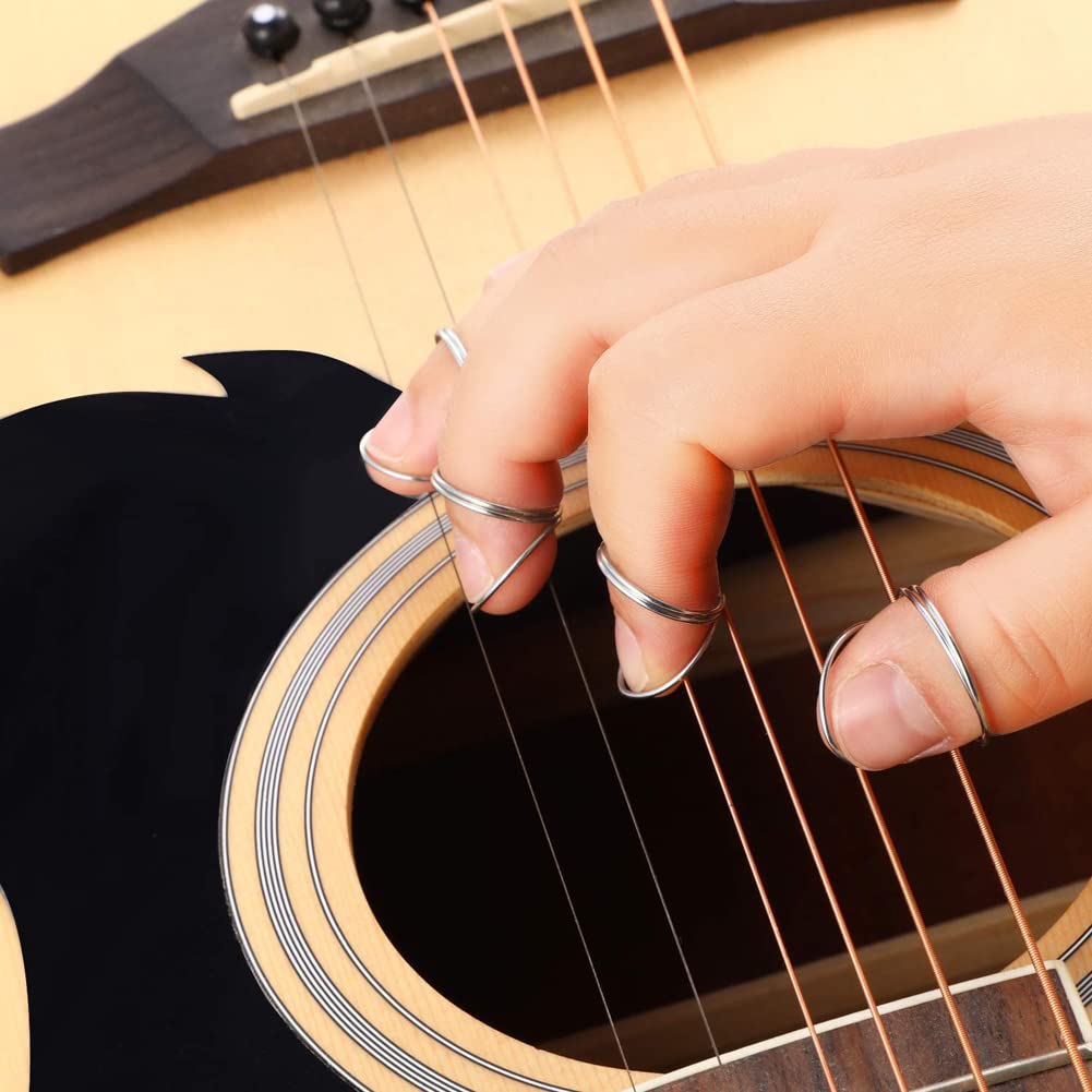 2 Sets Of 8Pcs Gold And Silver Metal Guitar Finger Picks Guitar Finger Pick Accessories Wire Style Plectrums Protector Metal Wir