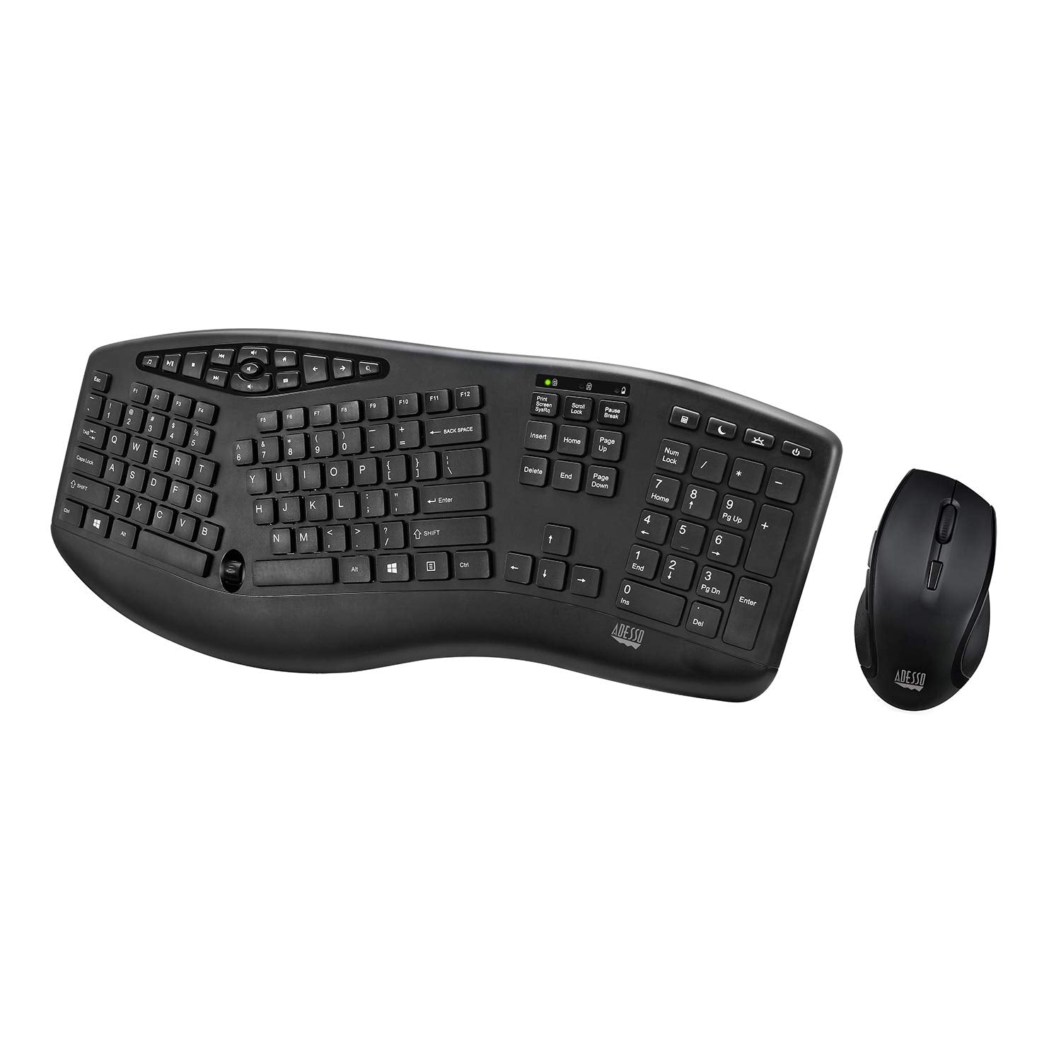 Adesso Truform Media 1600 (Wkb 1600Cb) 2.4Ghz Rf Wireless Ergonomic Keyboard And Optical Mouse , Multi Media Keys And Adjustable