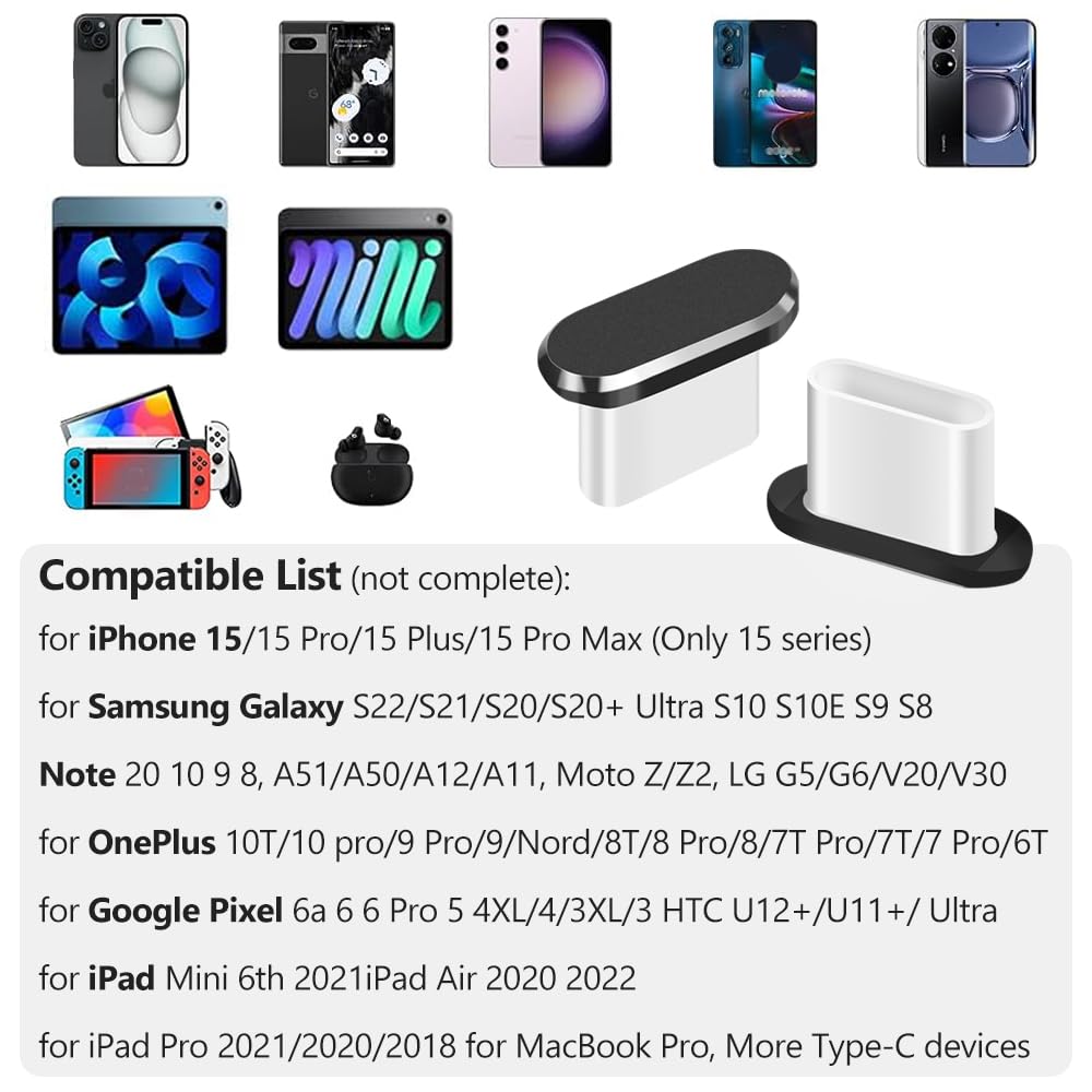 Usb C Dust Plug, 4 Pack Type C Anti Dust Plug Cover Charging Port Protector Cap With Cleaning Brush For Iphone 15 Series, Samsun