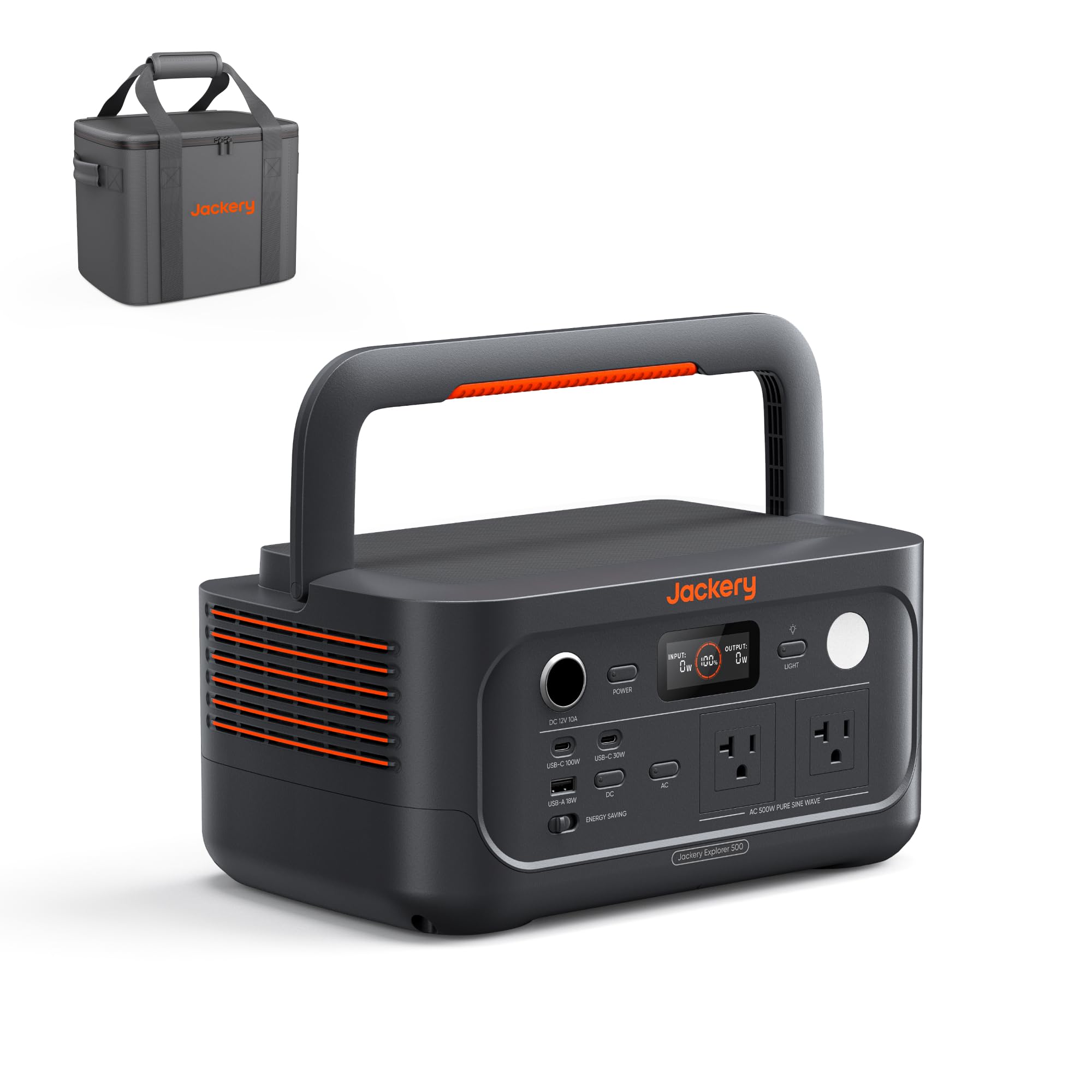 Jackery Explorer 500 v2 Portable Power Station with Carrying Bag, 512Wh LiFePO4 Battery, 500W AC/1000W Peak, Solar Generator for