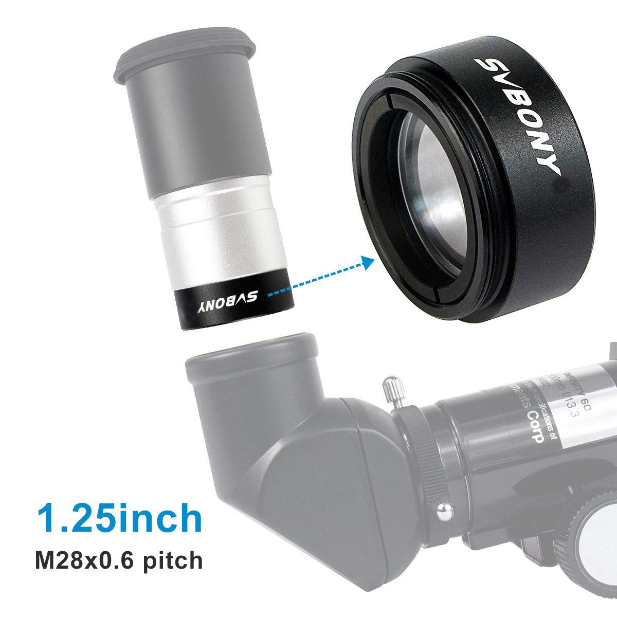 Svbony 0.5X Telescope Focal Reducer 1.25 Inches Filter Thread 28X0.6Mm On Both Sides Reduces The Focal Length For Telescope Eyepiece Astronomical