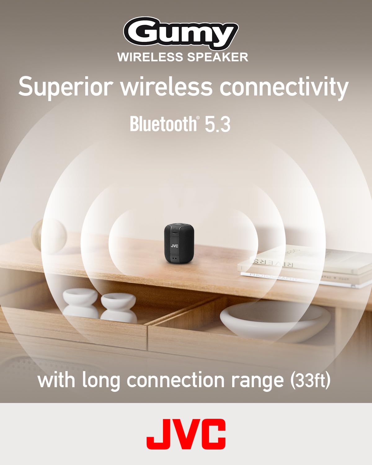 Jvc Portable Gumy Wireless Speaker With Surround Sound, Bluetooth 5.3, Lightweight, Tws Capability, Usb C, Up To 15 Hour Battery