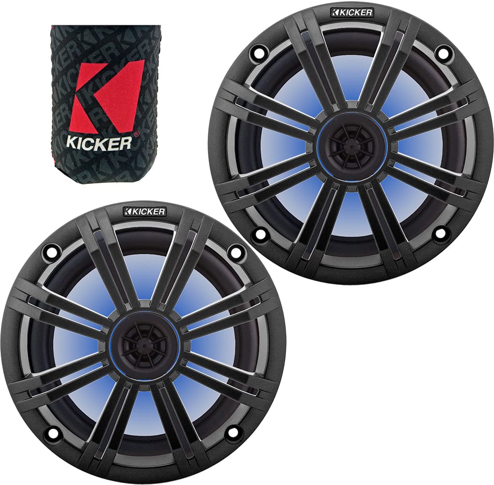 KICKER 8  Marine Speakers (1 Pair) OEM Replacement Coaxial Speakers for Boat with Charcoal Grille and LED Lights 4-ohm. Water an