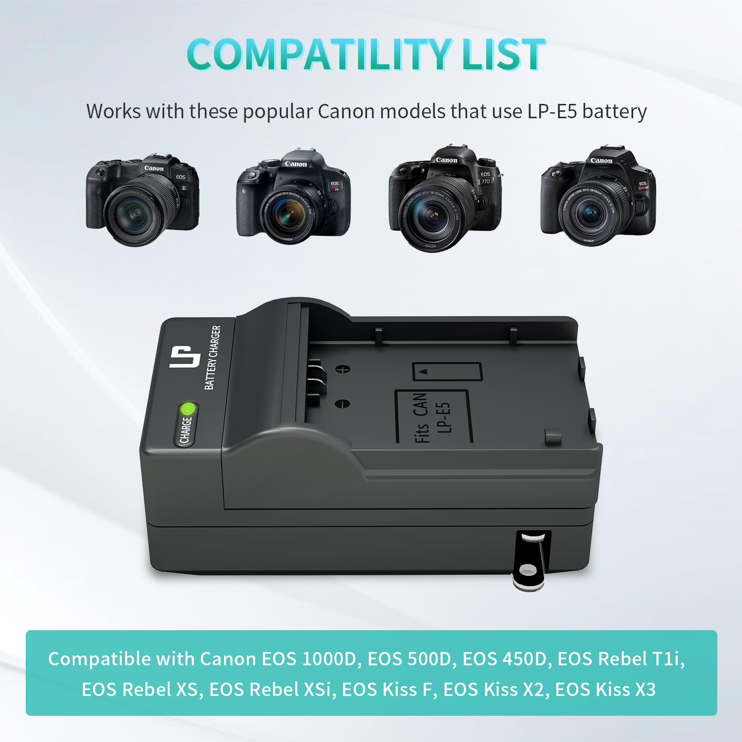 Lp Lp E5 Battery Charger, Quick Charger With Led Lights Display Compatible With Canon Eos 1000D, Eos 500D, Eos 450D, Eos Rebel T