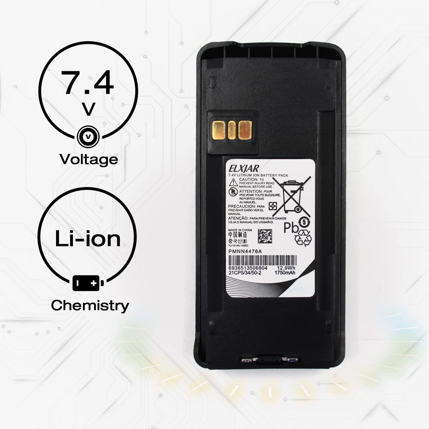 Elxjar (2 Pack) 7.4V 1750Mah Li Ion Pmnn4476A Replacement Battery For Motorola Cp1200 Cp1300 Cp1600 Cp1660 Cp185 Cp476 Cp477 Ep350 Radios Bli 4081, Pmnn4081, Pmnn4080, Pmnn4082