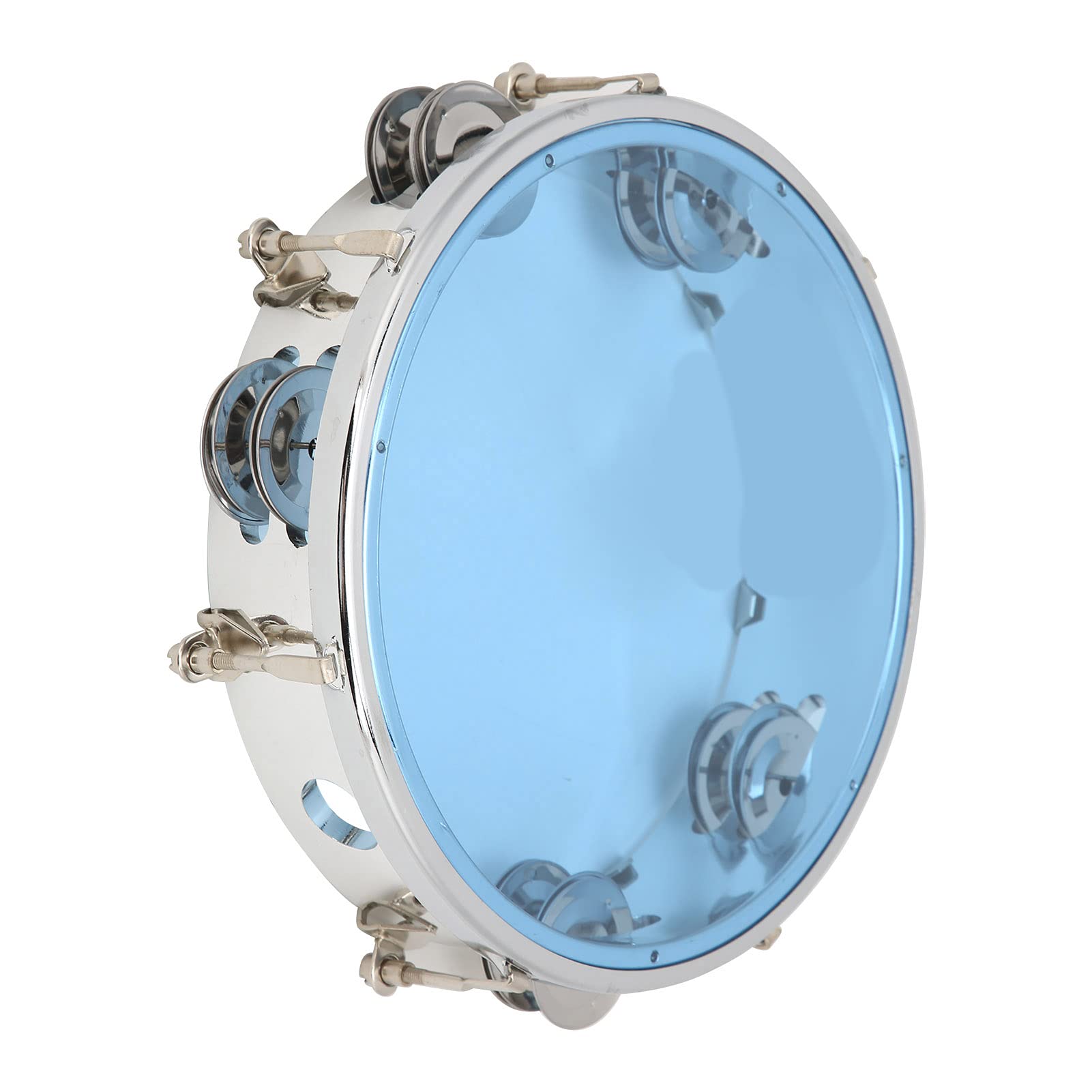 Ubervia Tambourine, Hand Drum Metal Bell Adjustable Tone No Deformed for Percussion Teaching(blue)