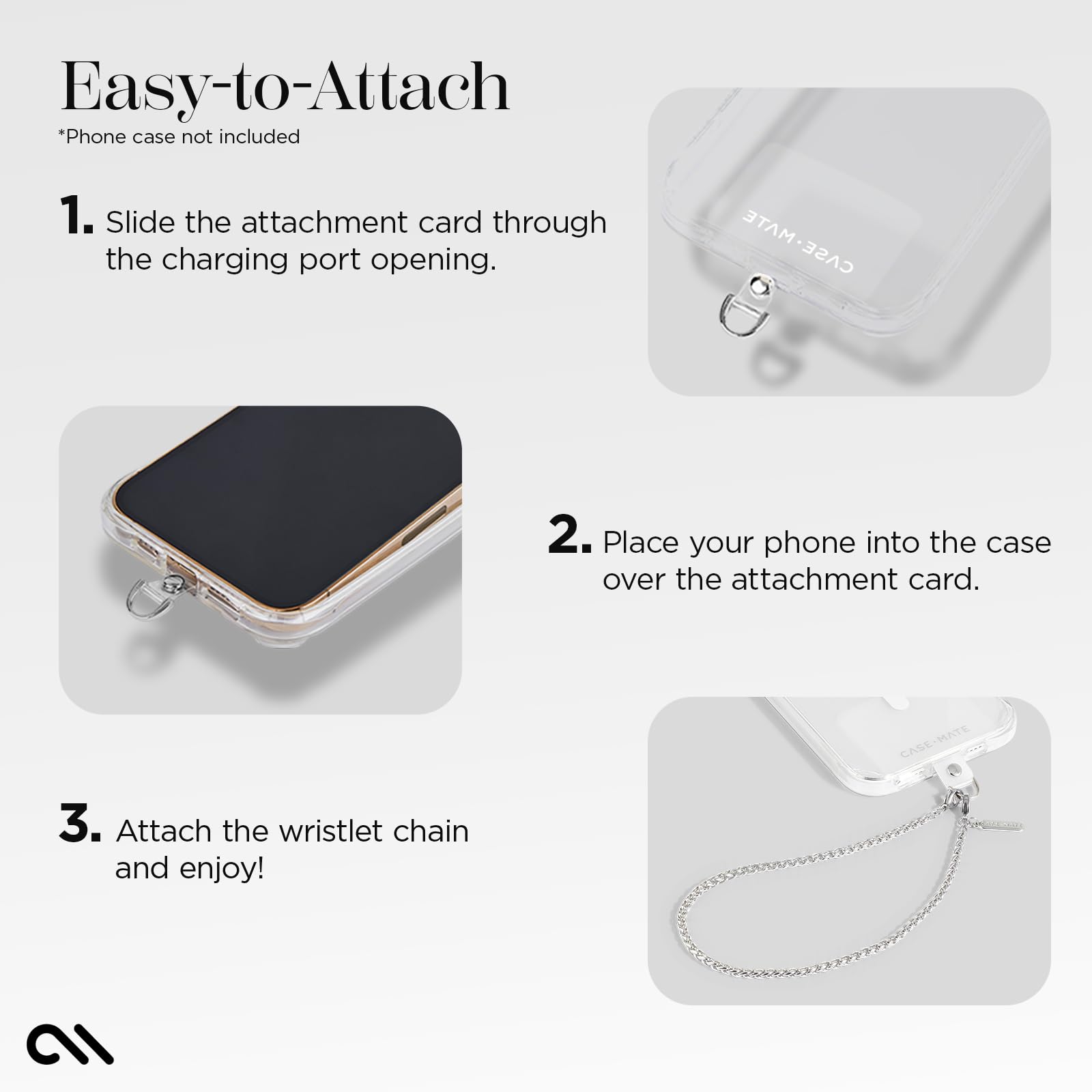 Case Mate Phone Charm With Silver Chain| Detachable Anti Theft Phone Strap | Hands Free Iphone Wrist Strap For Women | Phone Cha