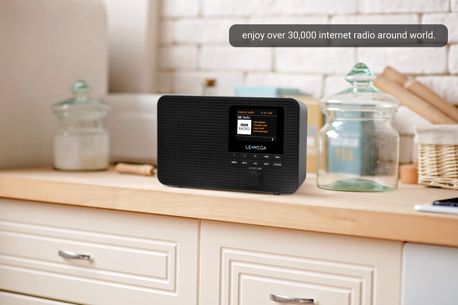 Lemega Ir1 Portable Wifi Internet Radio,Fm Digital Radio,Bluetooth Speaker,Dual Alarms Clock,Sleep Snooze Timer,40 Presets, Headphone Output,Colour Display,Batteries Or Mains Powered � Black Finish