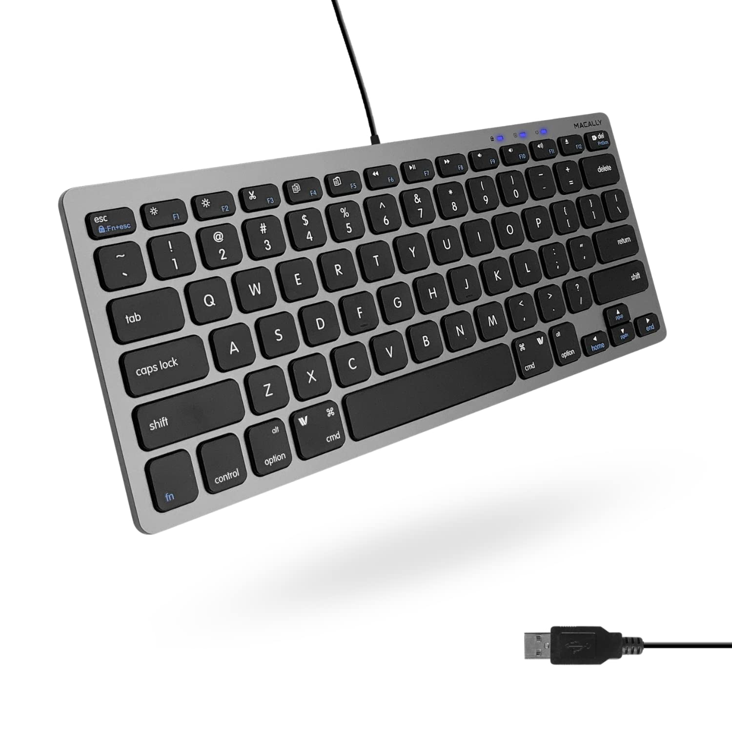 Macally Small USB Wired Keyboard for Mac and Windows  78 Scissor Keys, 13 Shortcut Compatible Apple Keyboard  Mini Compact USB