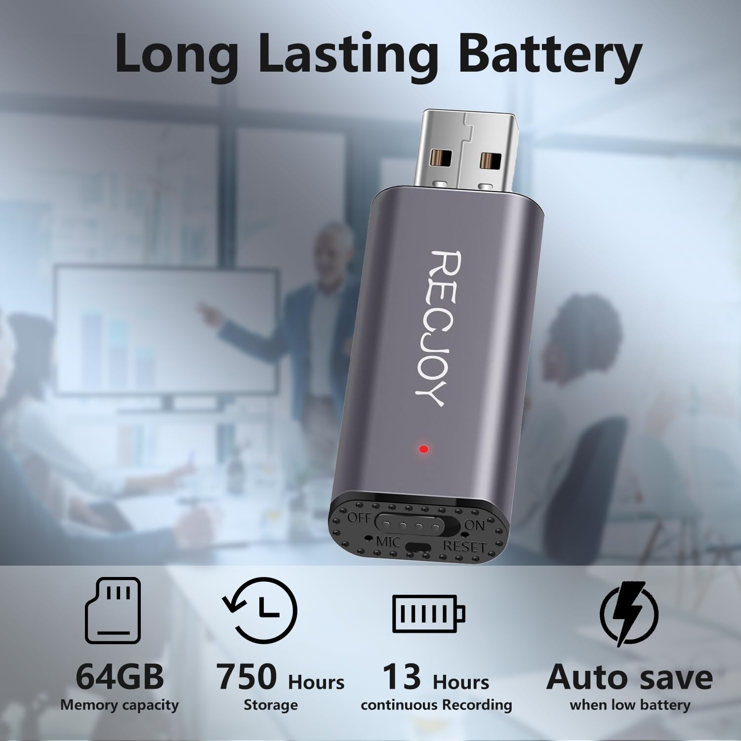 64Gb Digital Voice Recorder Usb Recording Device With 750Hrs Storage Capacity Voice Activated Recorder,Audio Recorder For Lectur