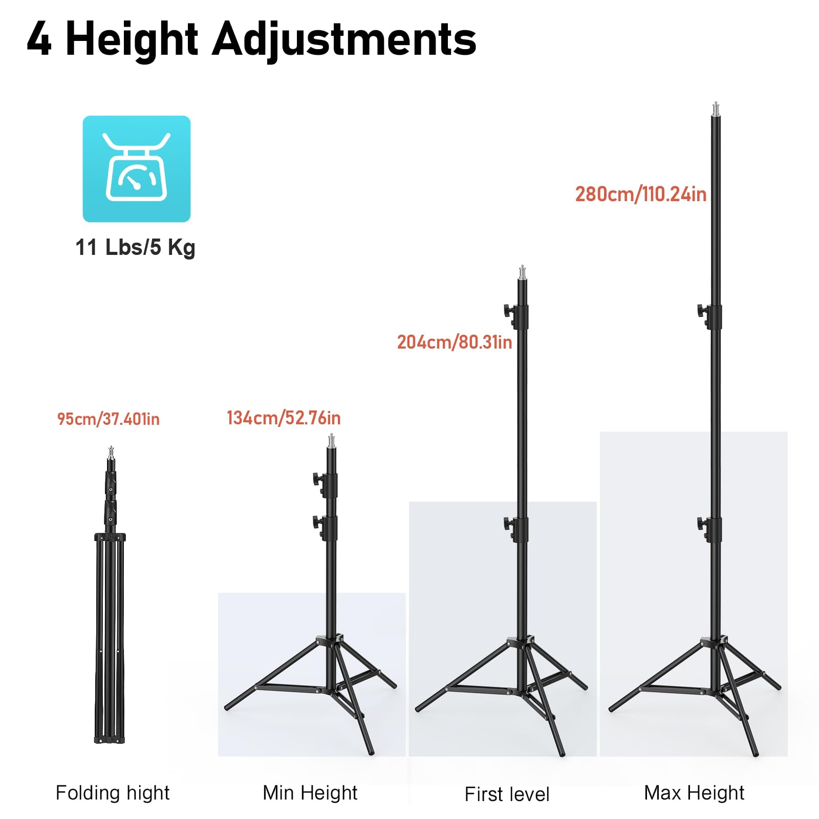 Yijyi Photography Light Stand, 110''/9.2Ft/280Cm Portable Reverse Folding Tripod With Travel Bag Aluminum Heavy Duty For Camera,