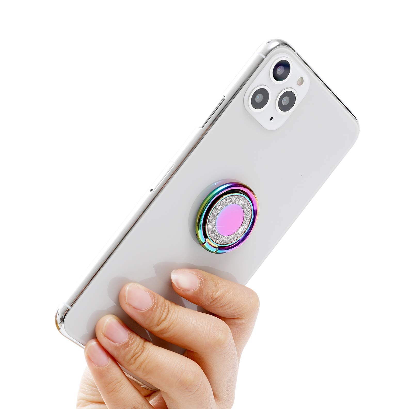 Lenoup Rainbow Glitter Bling Bling Phone Ring Holder,Iridescent Sparkle Phone Ring Kickstand,Cell Phone Finger Ring Grip For Alm