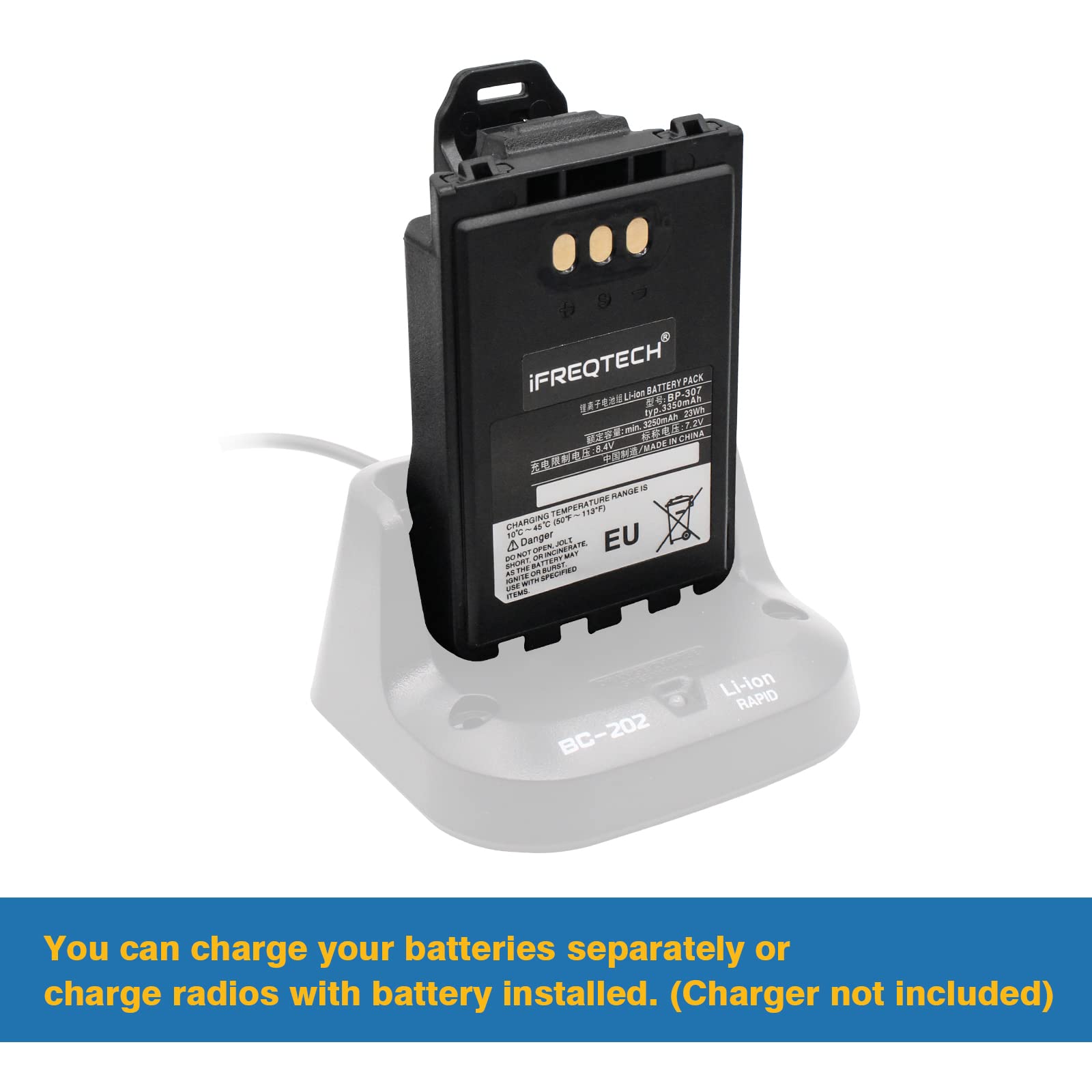 Ifreqtech Bp 307 Battery 3350Mah 7.2V Li Ion Replacement Battery Compatible For Icom Id 52A Id 52E Id 50A Ic 705 Ip 100H Ip 501H Ip 503H Two Way Radio Replacement Icom Bp 272 Bp 271 Bp 273 Battery