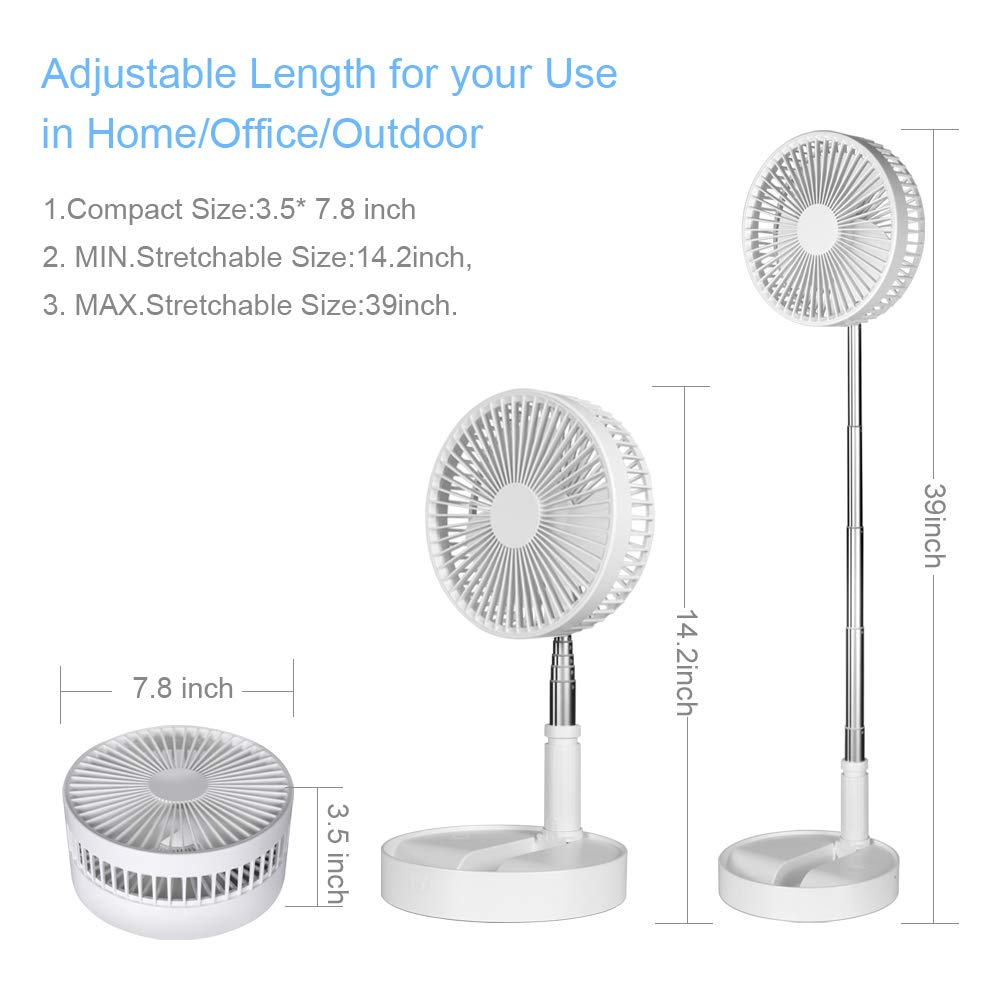 Portable Fan Rechargeable, Pedestal Fan Foldaway Standing Fan Desk And Floor Fan Wireless With 7200Mah Battery Operated Standing
