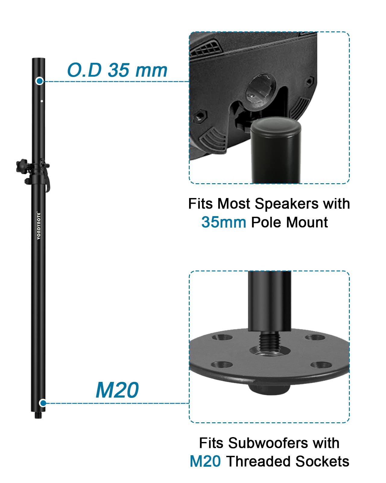 Vondynote Set Of 2 Speaker Pole For Subwoofer Height Adjustable Fits M20 Threaded Mount And 35Mm Mount Speaker Extender