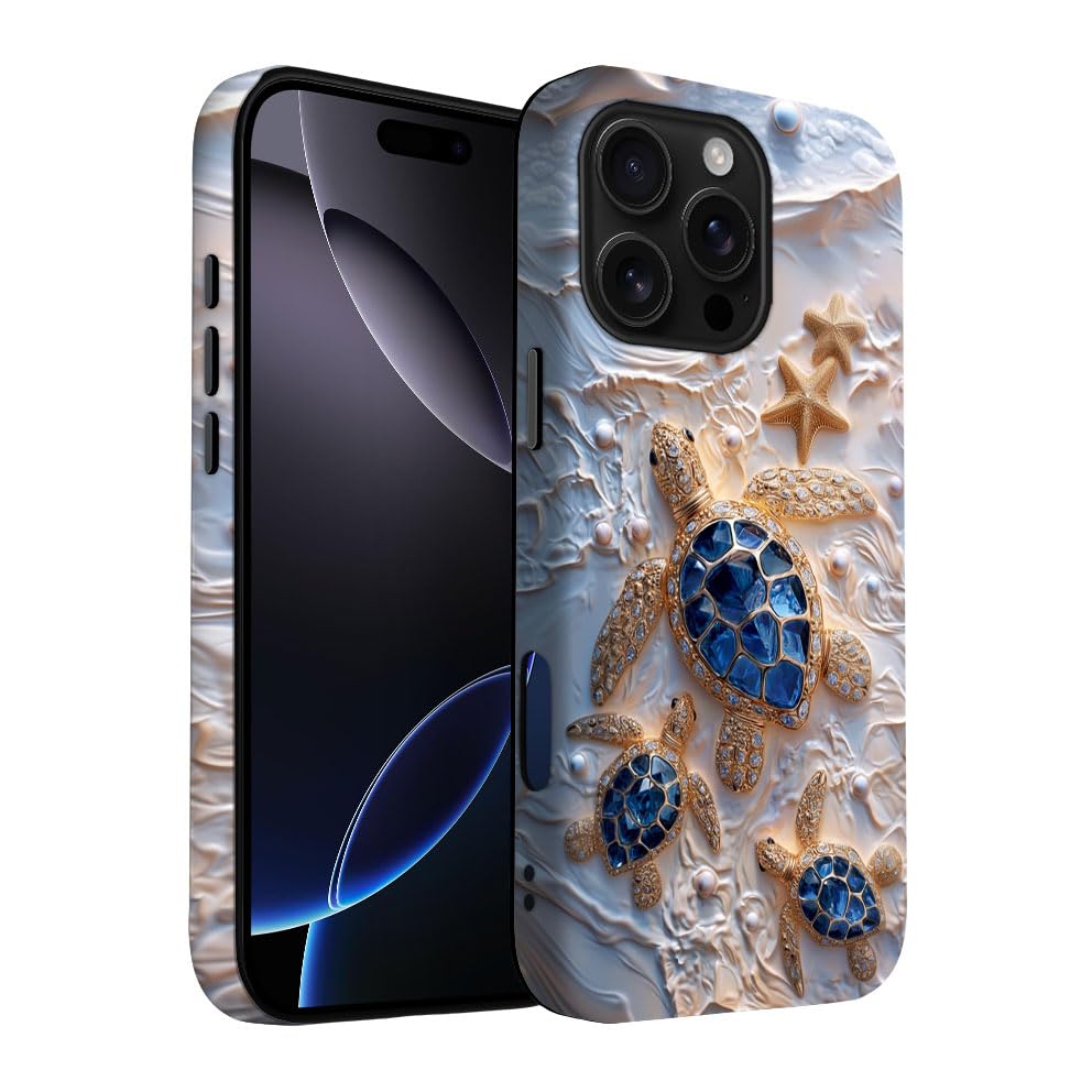Yuzbira for iPhone 16 Pro Case | Stained Glass Beach Turtle | Slim Drop Protection Design