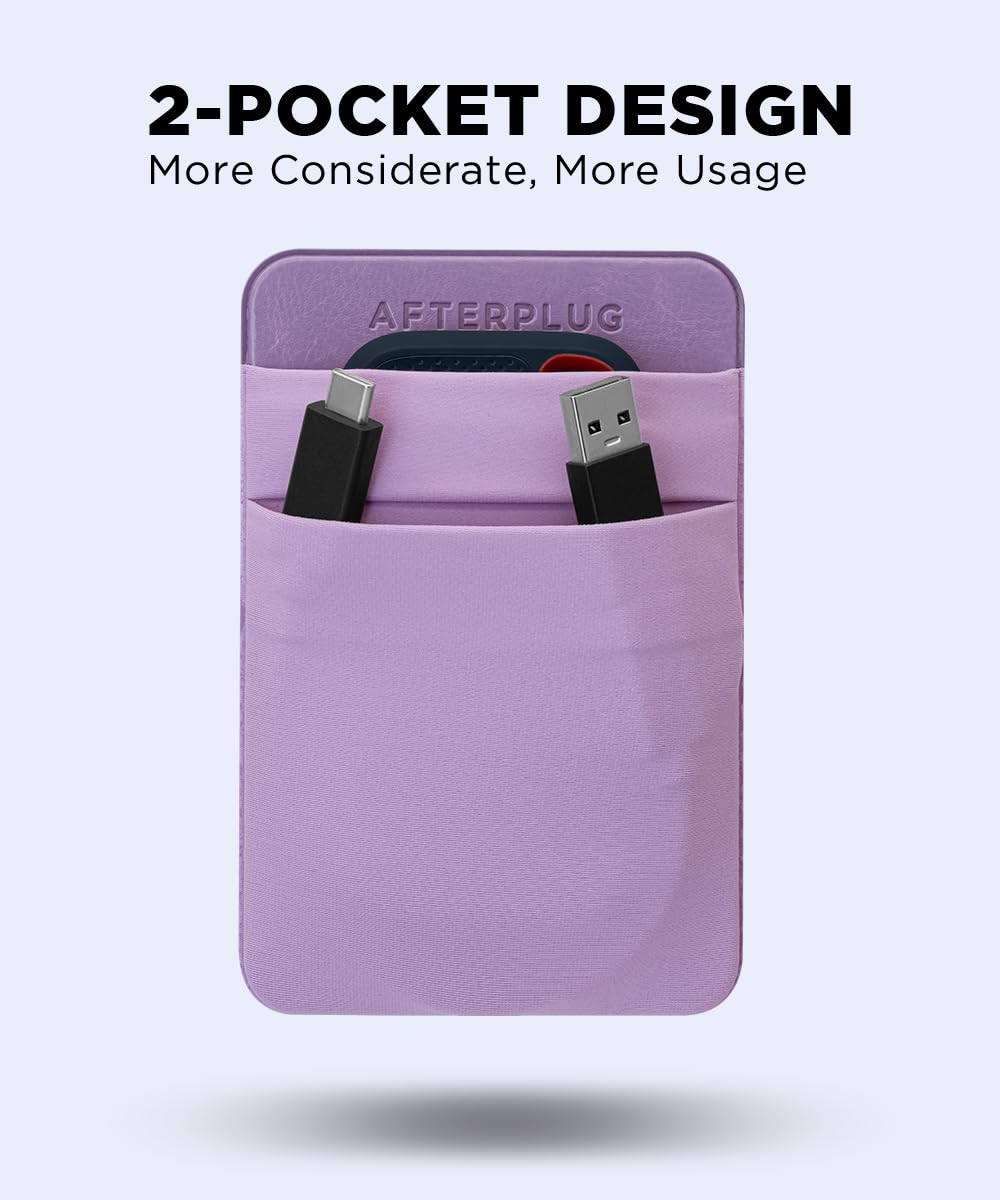 Afterplug 2 Pocket Adhesive Pouch For Laptop, Compatible With External Ssd, Apple Magic Mouse, Usb Cable And More   Lilac Purple