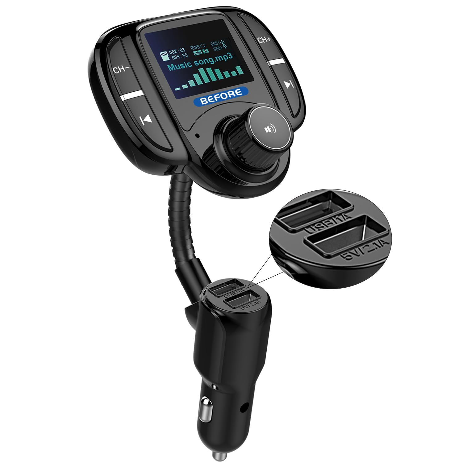 Bluetooth Fm Transmitter (Upgraded Version),Wireless Radio Adapter Car Kit W 1.44 Inch Display Supports Tf/Sd Card And Usb Car C