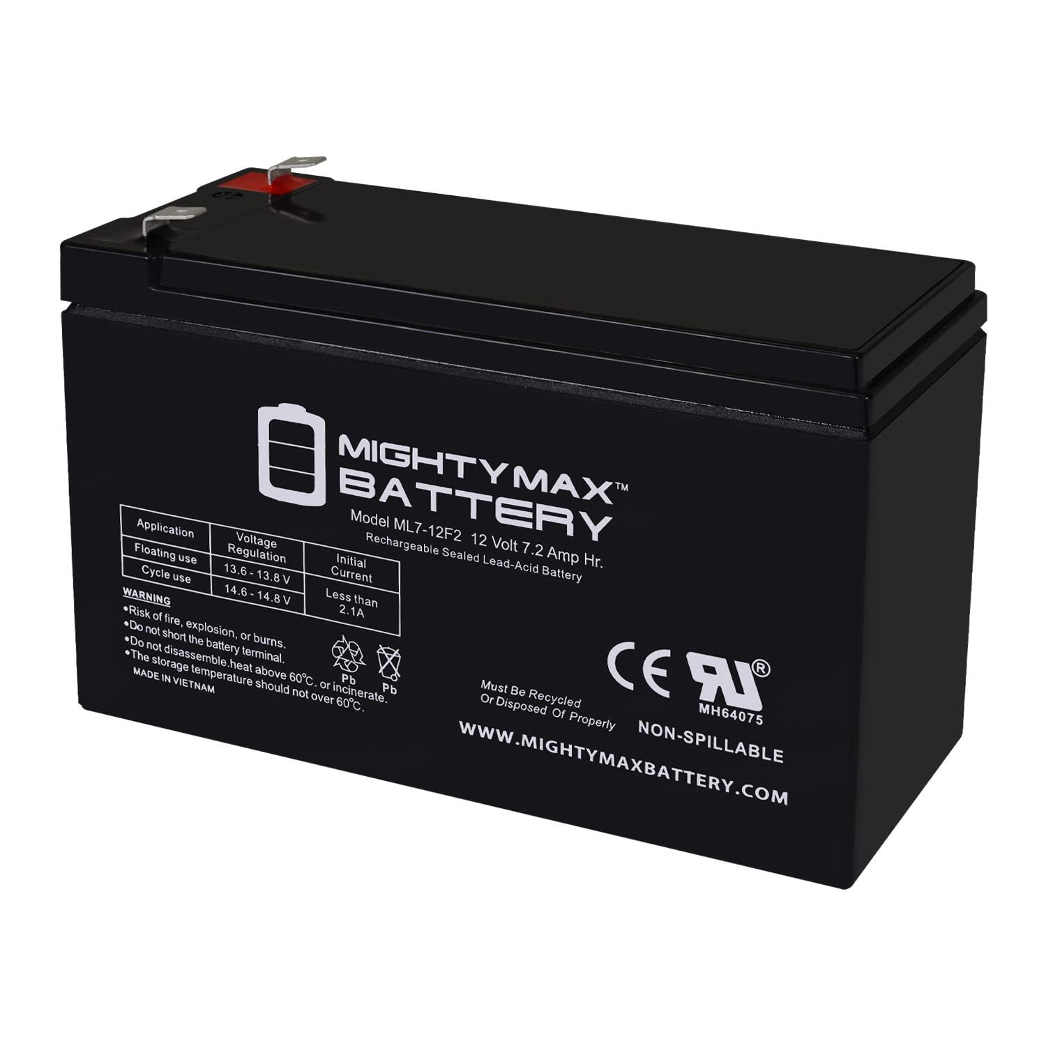 12 Volt 7.2 AH F2 Terminal SLA Battery