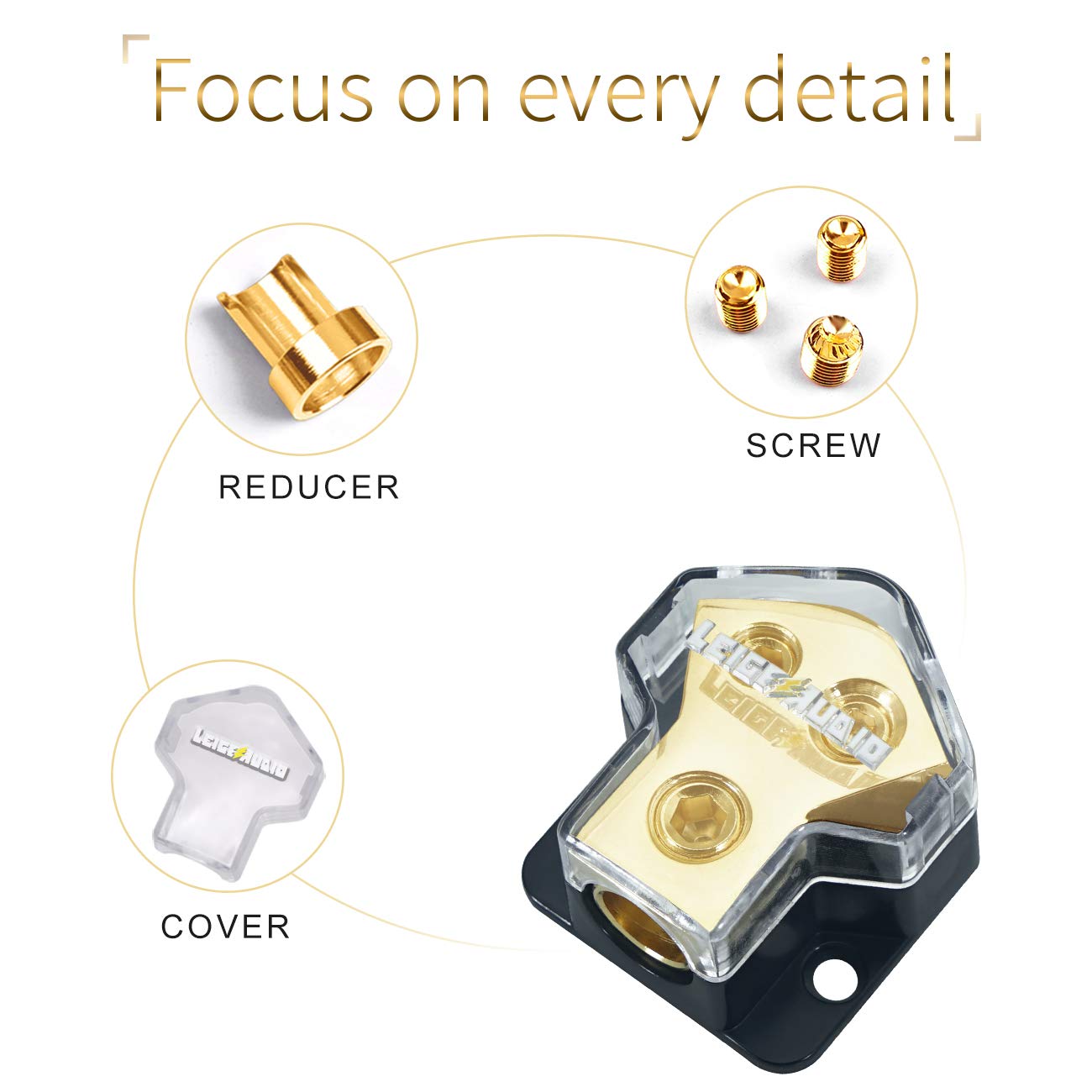 LEIGESAUDIO 0/2/4 Gauge in 4/8 Gauge Out 2 Way Amp Copper Power Distribution Block for Car Audio Splitter (1PACK)