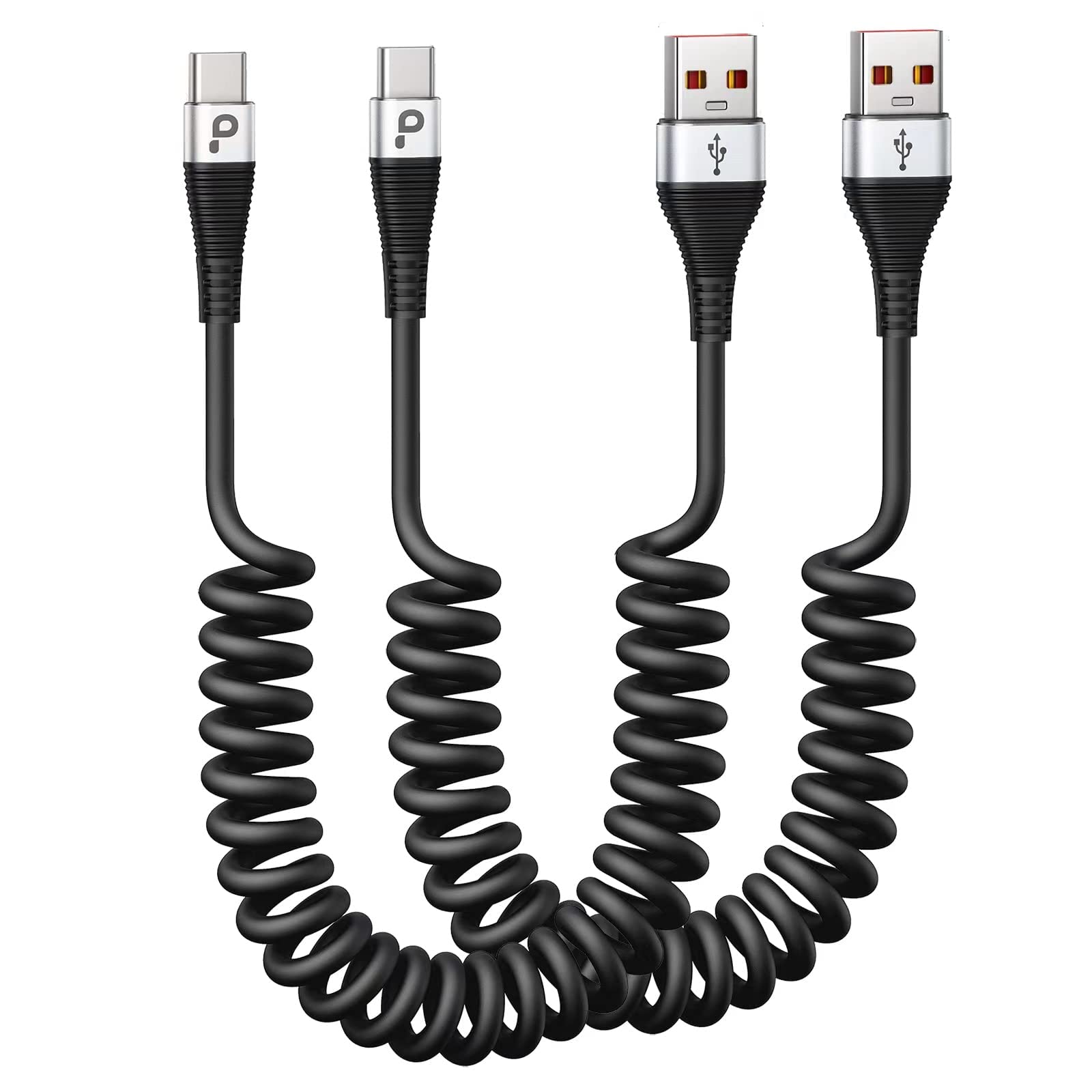 Usb Type C Cable Fast Charging, 2Pack 5Ft Coiled Usb A To Usb C Charge Cable For Car,Android Auto Charging Cord Compatible With 