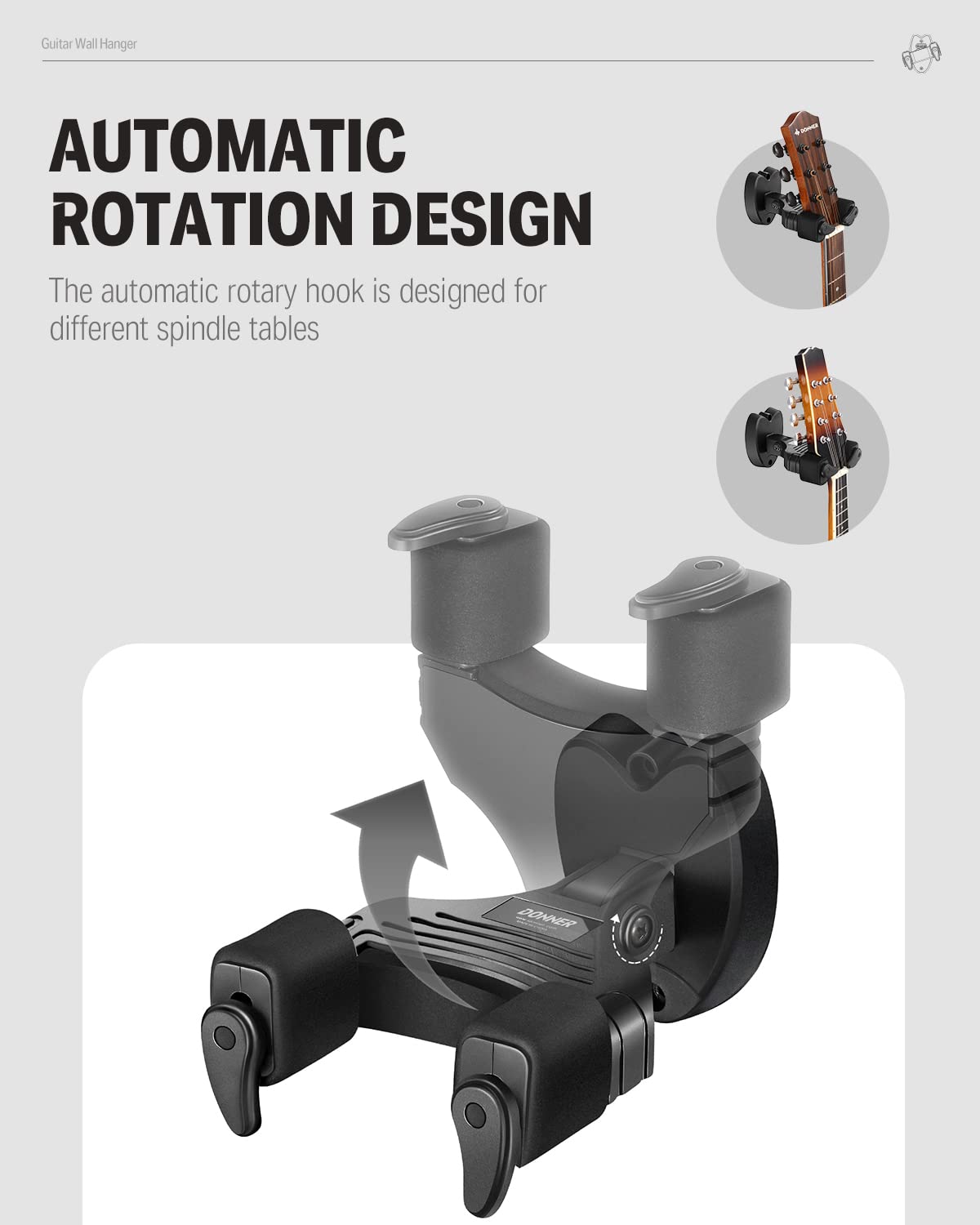 Donner Guitar Wall Mount Locking 3 Pack, Guitar Wall Hangers Auto Lock For Acoustic Electric Guitar Bass Mandolin, Black