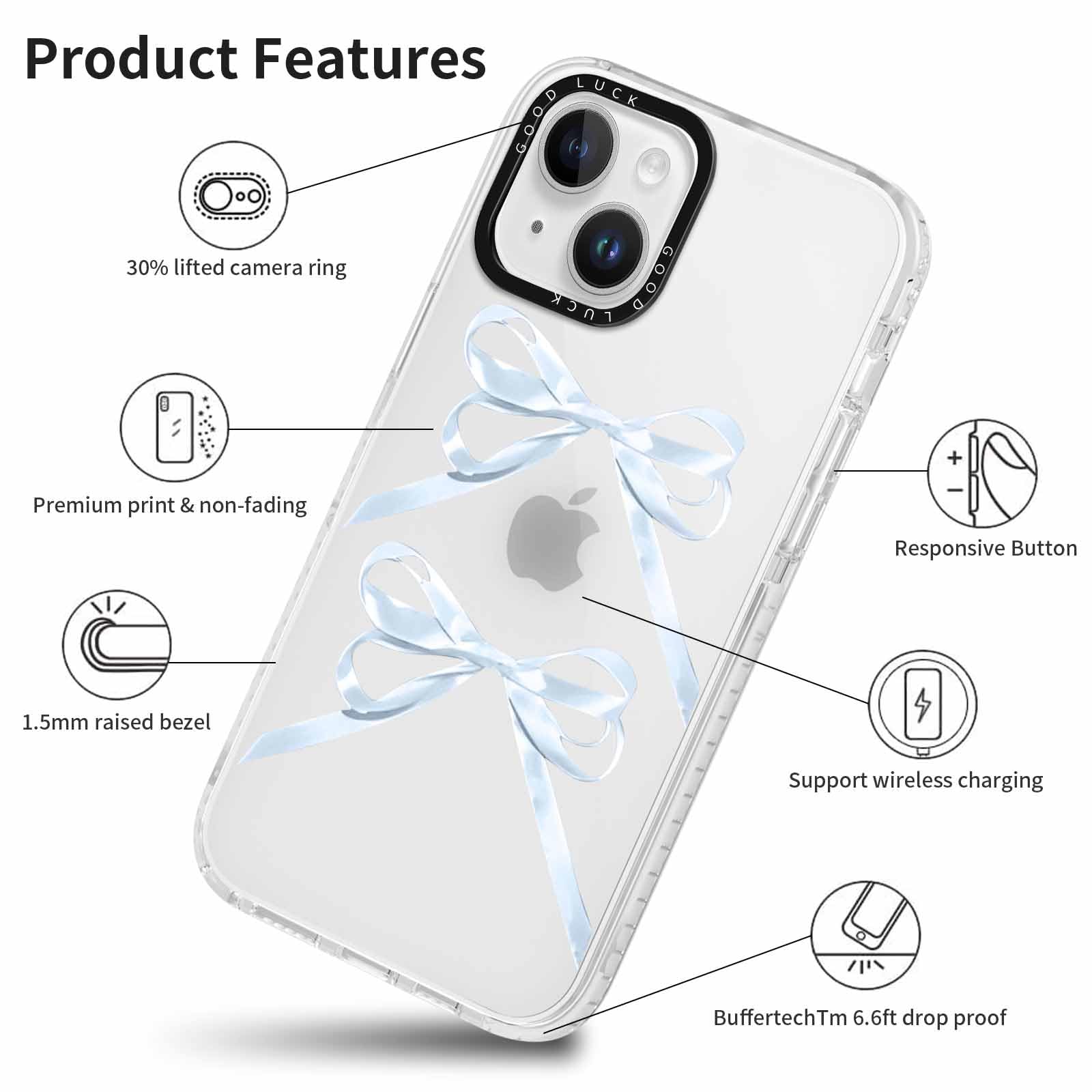 Rumdey 2 Pack Clear Bow Phone Case For Iphone 14 Plus 6.7 Inch, Cute Aesthetic Pattern Design Protective Soft Slim Shockproof Tp