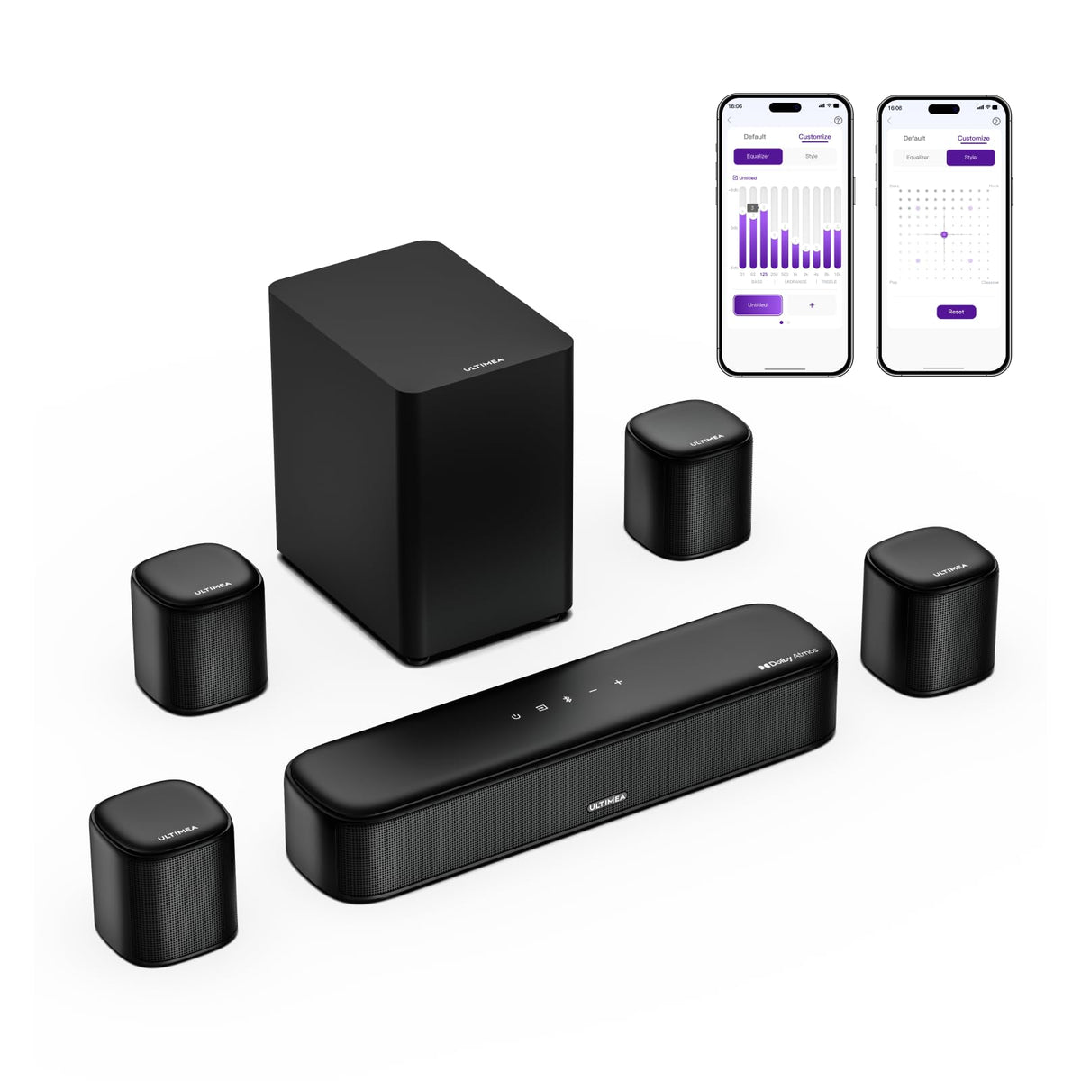 Ultimea 7.1Ch Sound Bar With Dolby Atmos, Surround Sound System For Tv With 4 Surround Speakers, Sound Bar For Smart Tv With App
