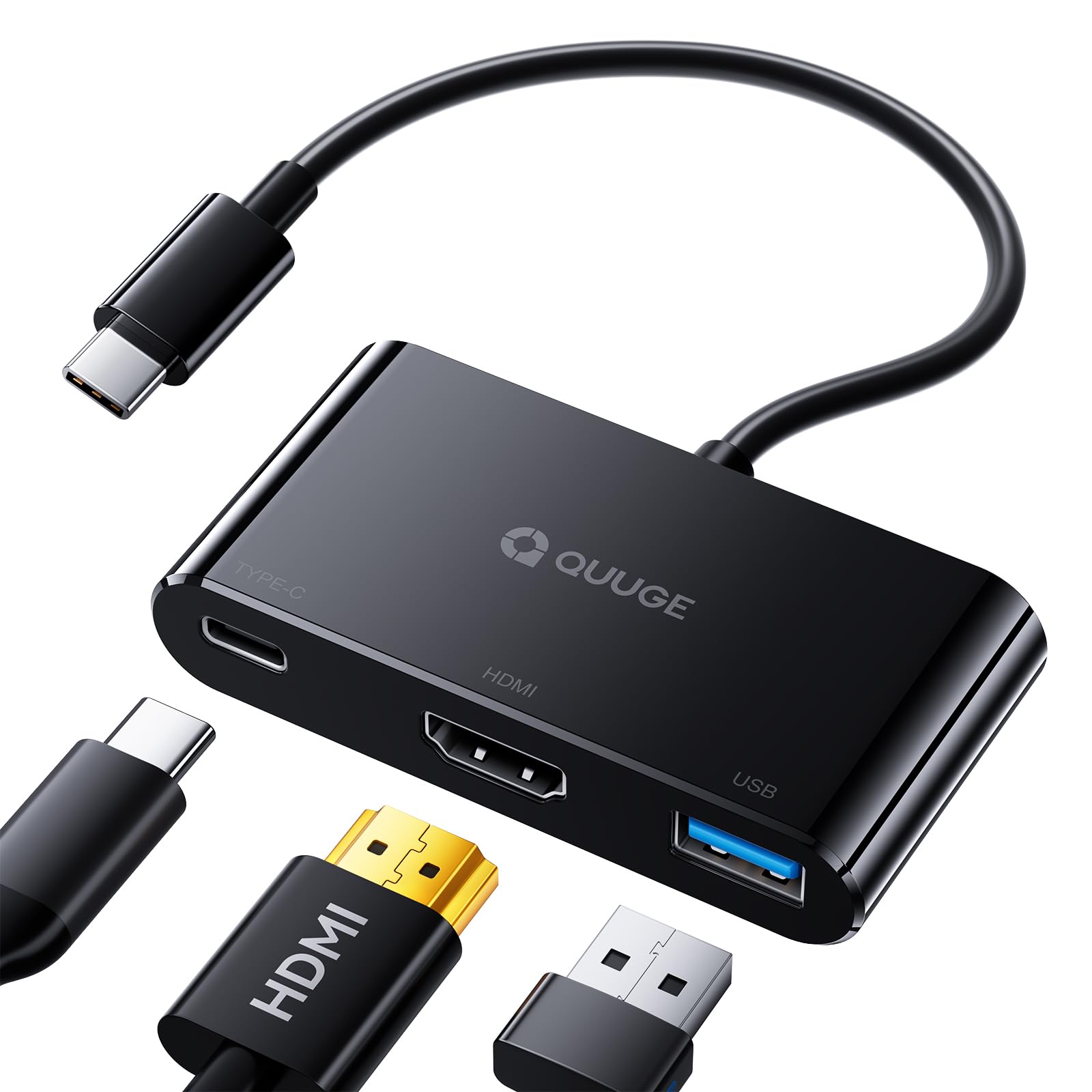 Quuge Usb C To Hdmi Adapter, 3 In 1 Usb C Hub With 4K Hdmi, 100W Power Delivery, Usb 3.0 Data Port,Usb C Digital Av Multiport Ad