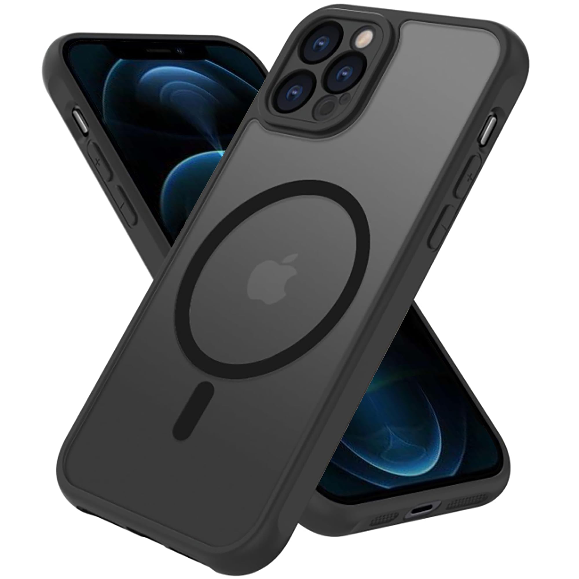 Pinlisheng Magnetic For Iphone 12 Pro Case,Military Grade Drop Tested,Shockproof Matte Translucent Hard Back Slim Protective Cas