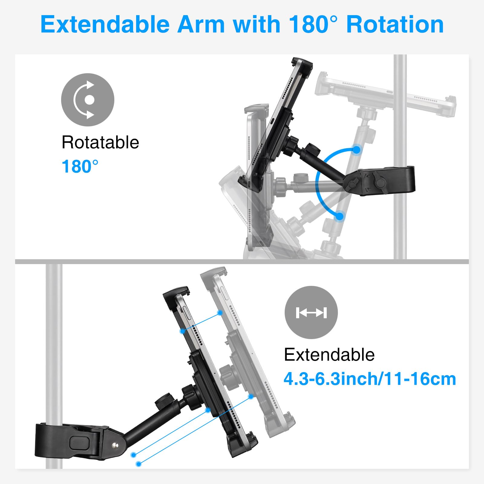 Lekato Tablet Holder For Mic Stand, Adjustable Microphone Music Stand Phone Holder Mount, Compatible With Ipad, Iphone, All 4.7-