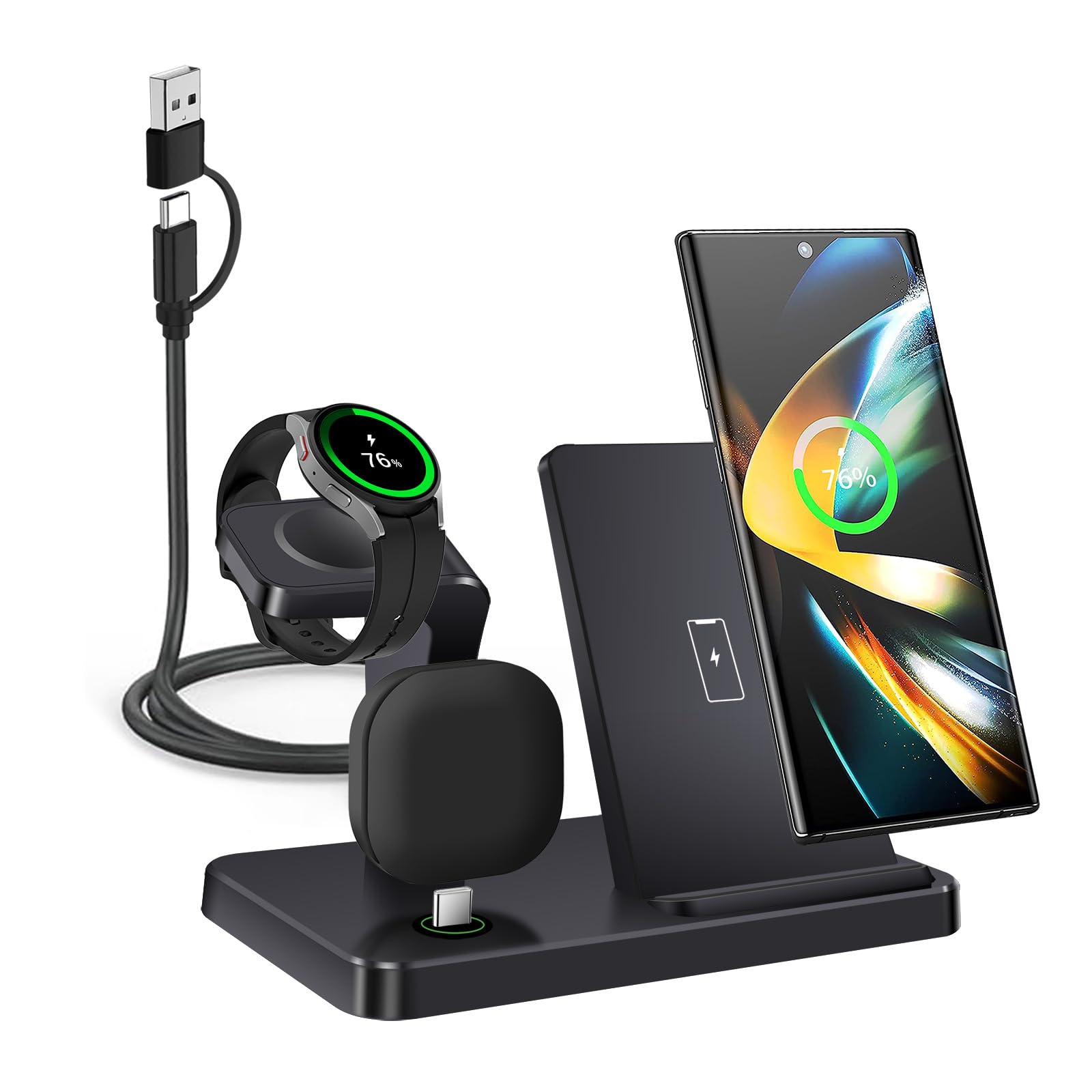 VNBBT Wireless Charger for Samsung,3 in 1 Wireless Charging Station for Samsung Galaxy S25/S24/S23/Z Fold/Flip,Fast Phone Watch 