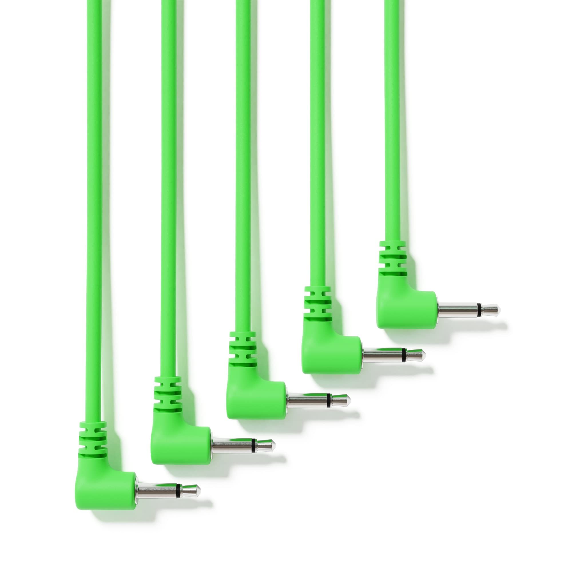 ExcelValley - 5-Pack - Right Angle Mono Modular Patch Cables - 3.5mm 1/8 Eurorack Synthesizer [Green | 10 cm - 3.94]