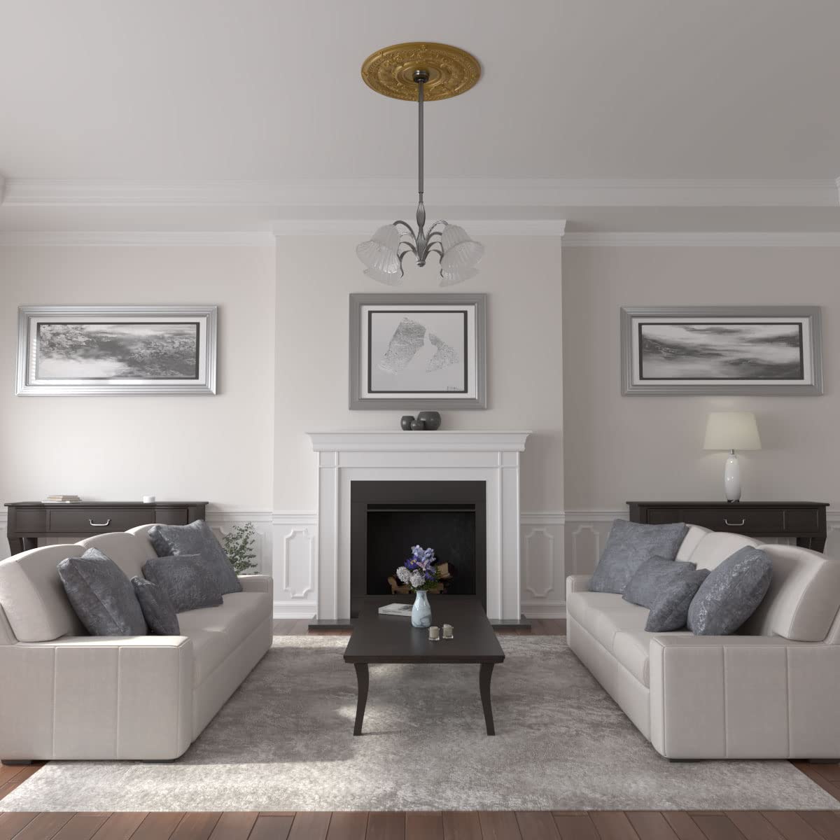 Ekena Millwork Cm33Dagls Dauphine Ceiling Medallion, 33 7/8''Od X 1 3/8''P (Fits Canopies Up To 13 1/4''), Hand Painted Gold