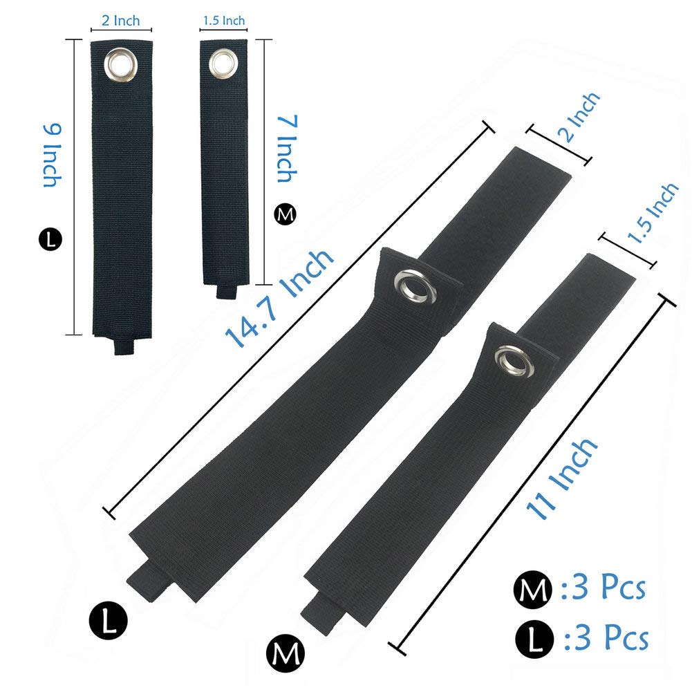 YiwerDer Heavy Duty Storage Straps 6 Pack (3M/3L) Hook and Loop Adjustable Polypropylene Black Assorted Sizes