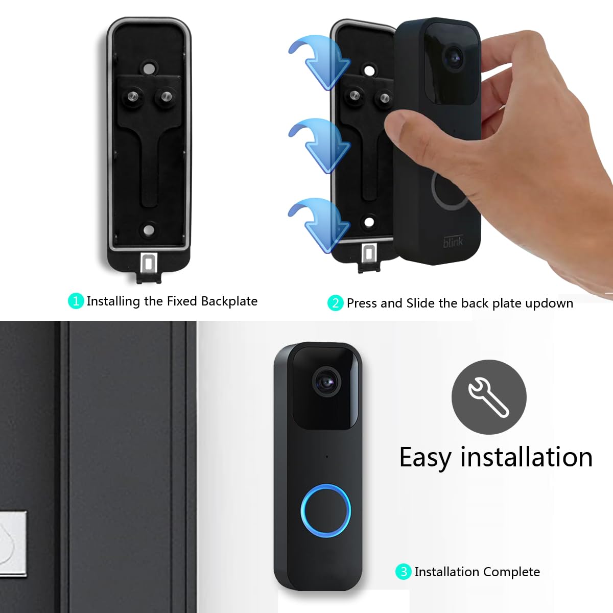 Blink Doorbell Backplate, Blink Doorbell Mount, Upgrade 2 Holes Metal Tab Blink Doorbell Backplate Replacement, Blink Doorbell A