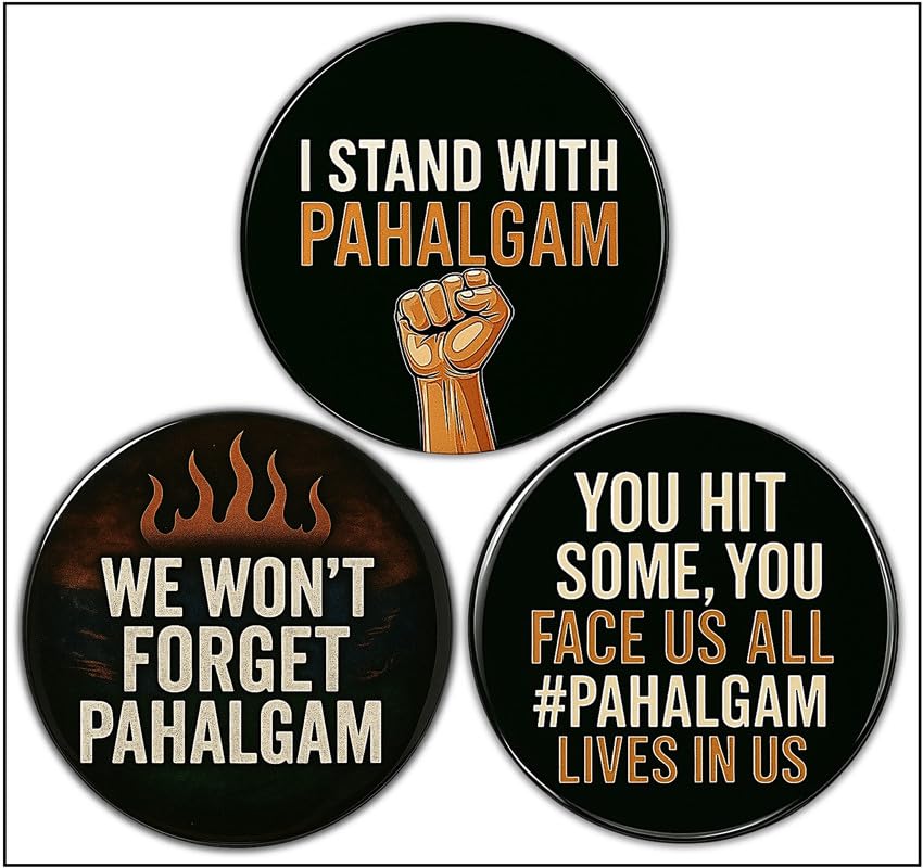 Uniq Tricolor Pahalgam Sticker Pack (3) | Indian Army Patriotic Decals | Glossy 9X9 Cm India Flag I Stand + We WonT Forget + Liv