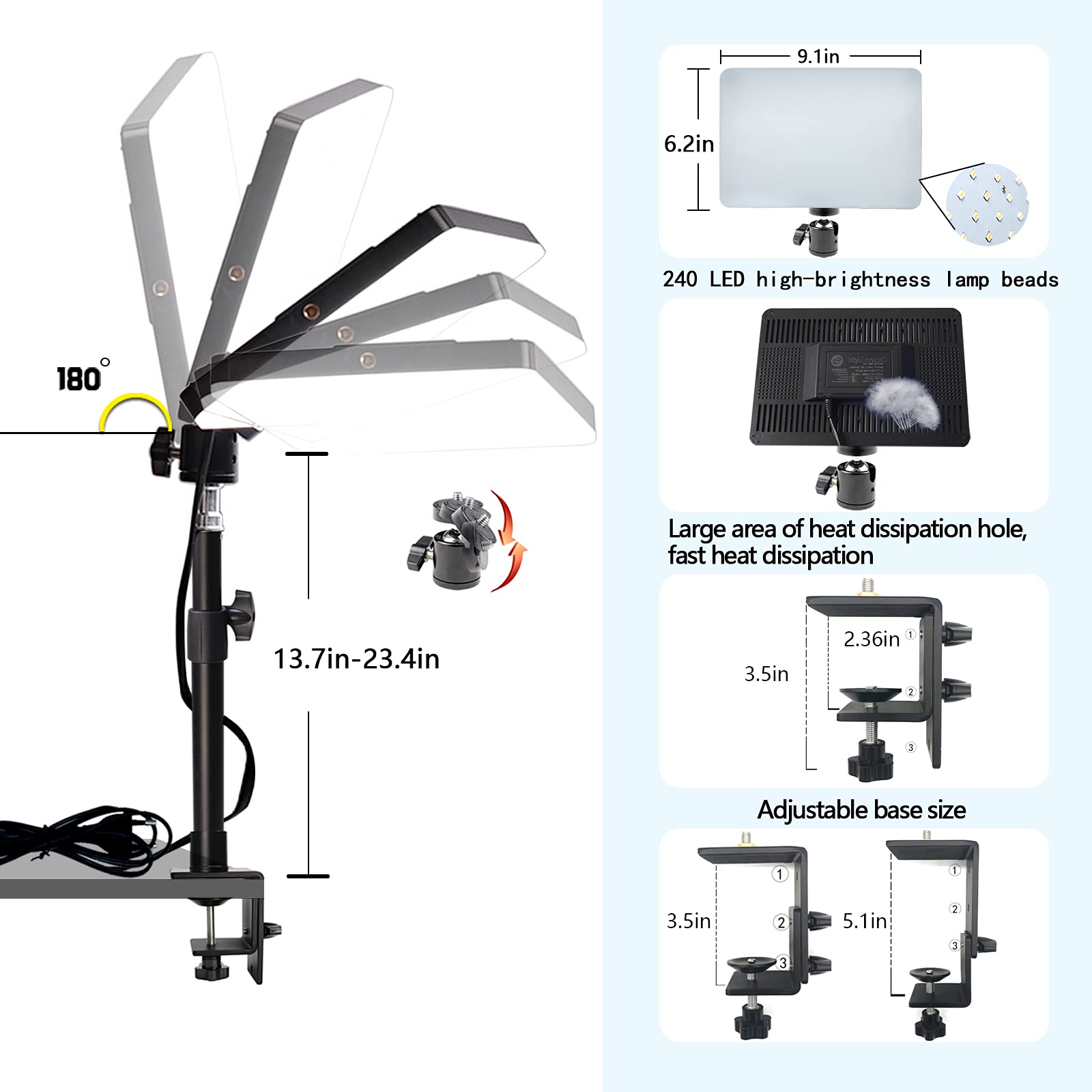 Led Desk Bi Color Key Light With C Clamp, 2700K 5700K Dimmable With Wireless Remote For Studio Photography Lighting/Zoom Confere