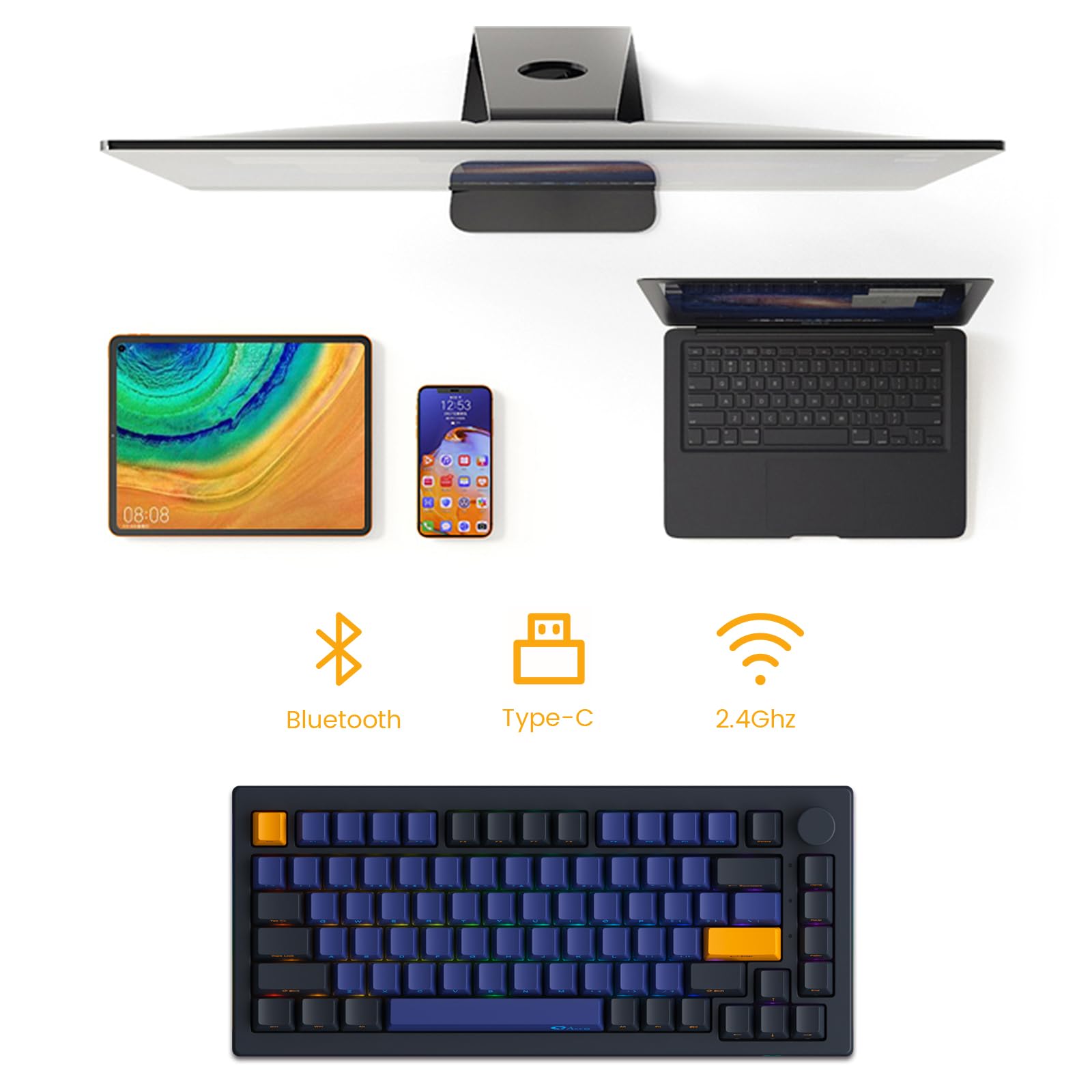 Akko 5075B Plus Mechanical Keyboard 75% Rgb Hot Swappable Gaming Keyboard With Knob, Horizon Theme Keyboard With Pbt Double Shot