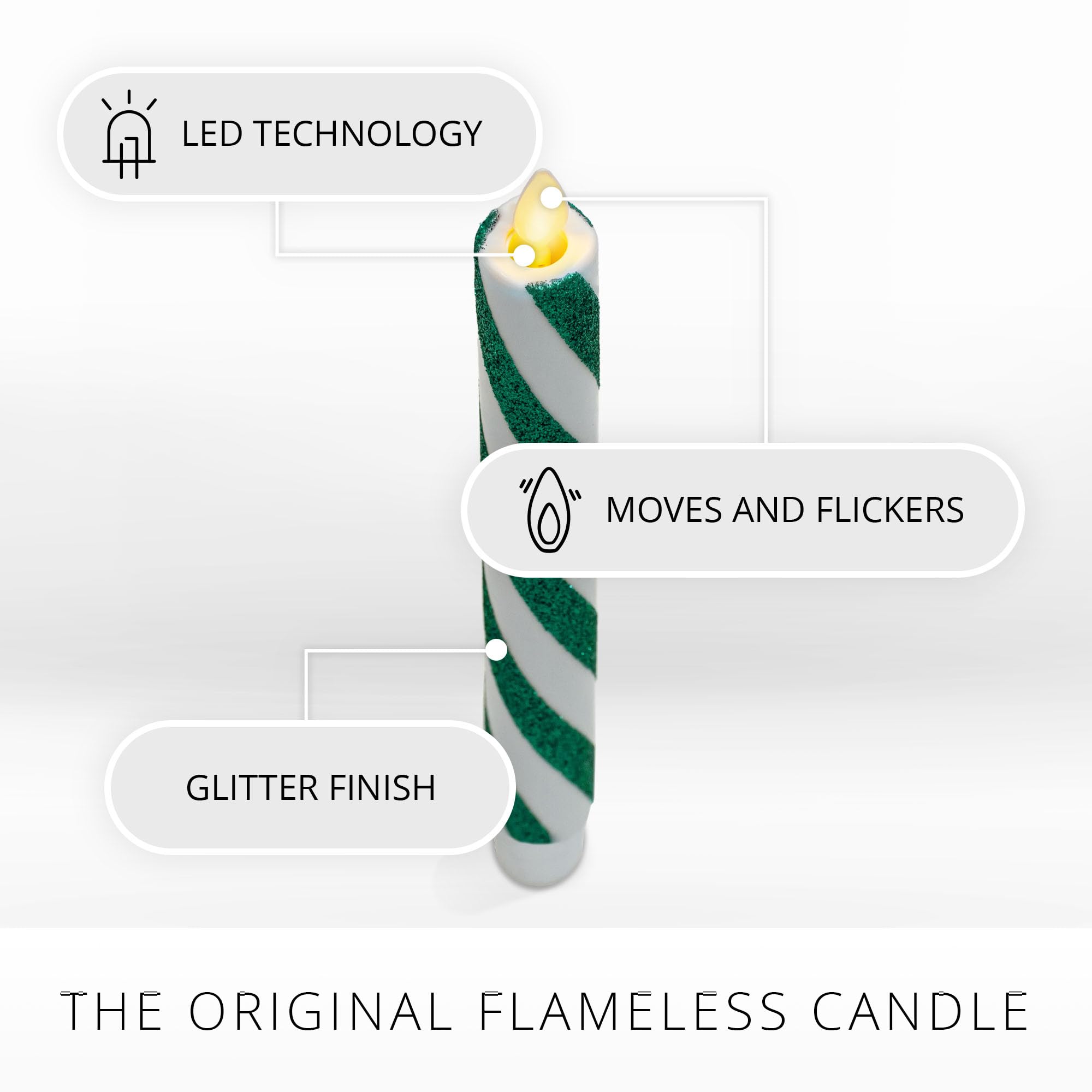 Luminara   Flameless Battery Operated Taper Candle   Candy Cane Green  Pack Of 2 1X9.75   Led Flickering Flame  Realistic Safe F